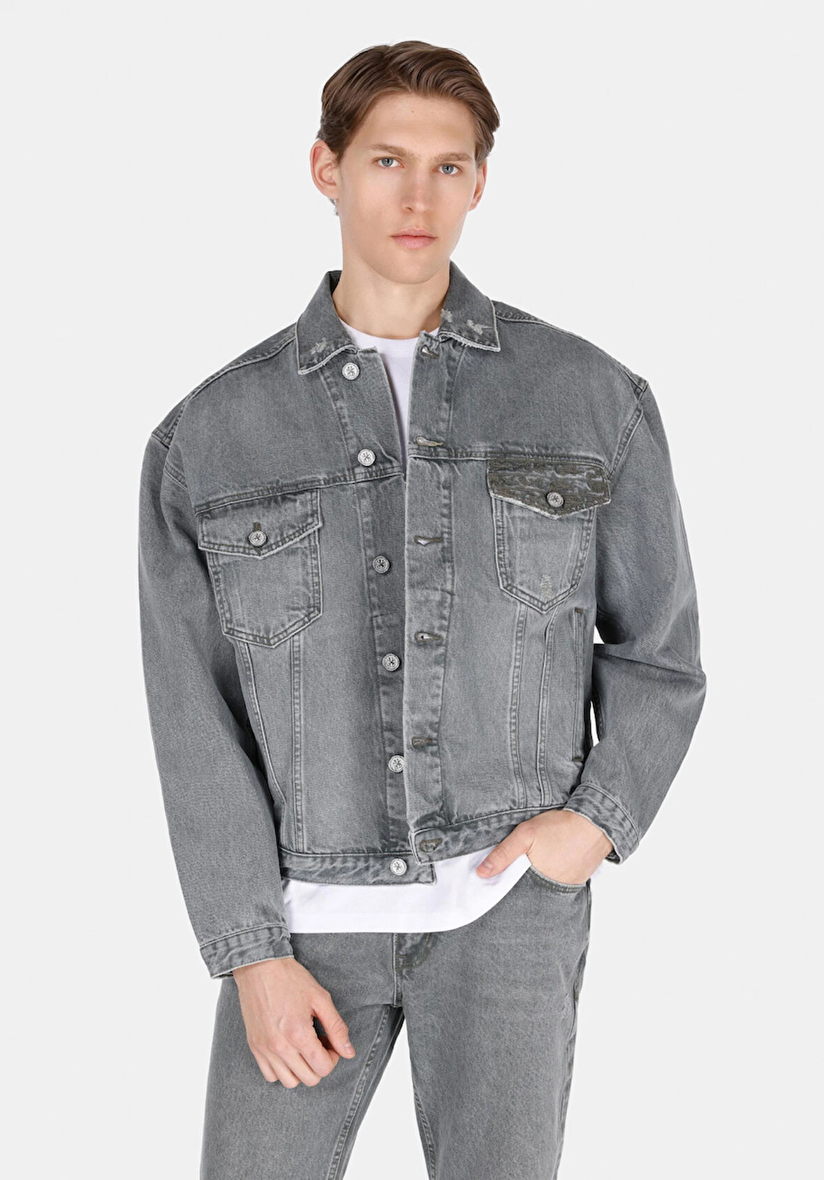 Oversize Fit Düğmeli Astarsız  Erkek Siyah Ceket Cl1073437