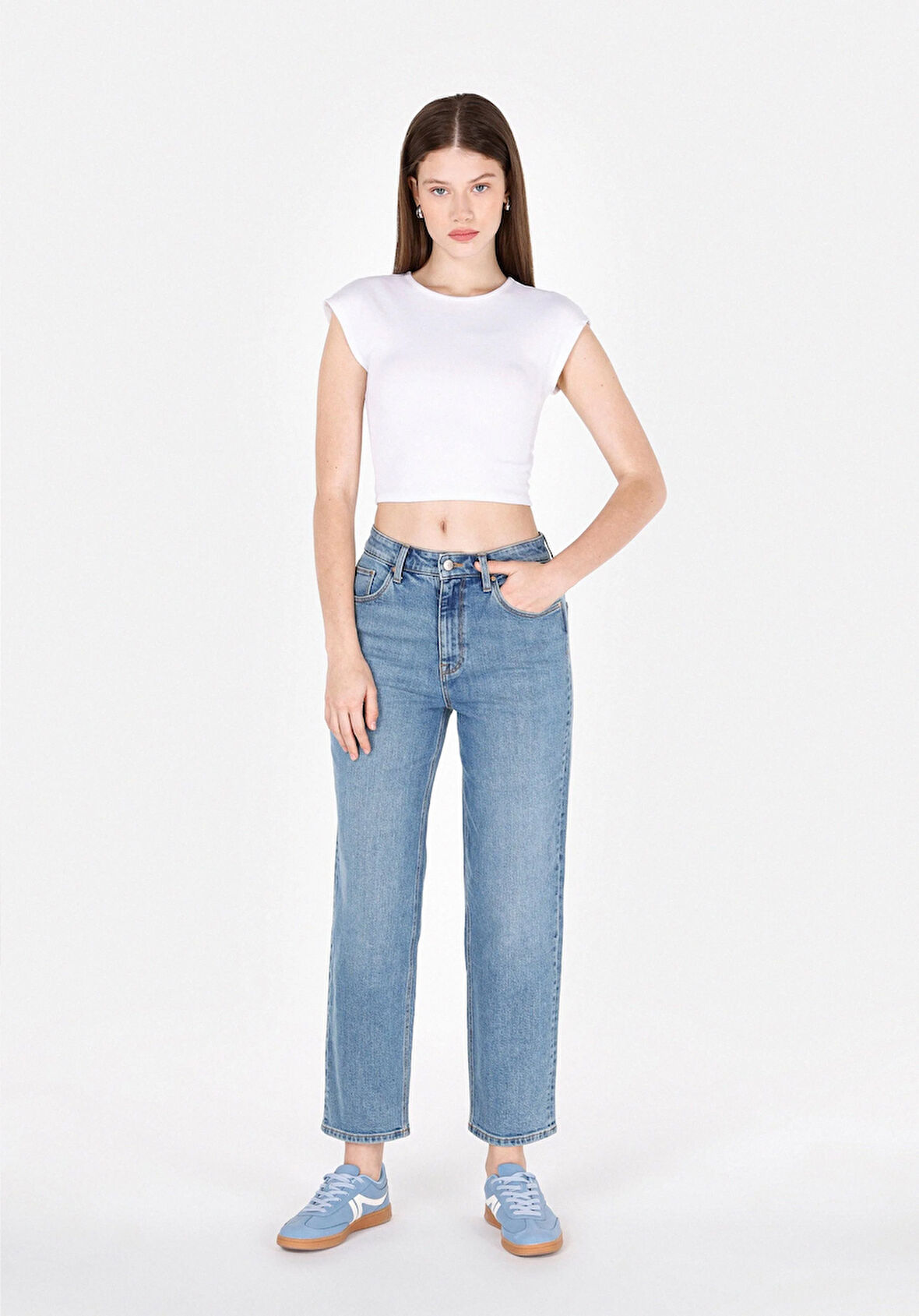 Straight Fit   Kadın İndigo Jean Pantolon