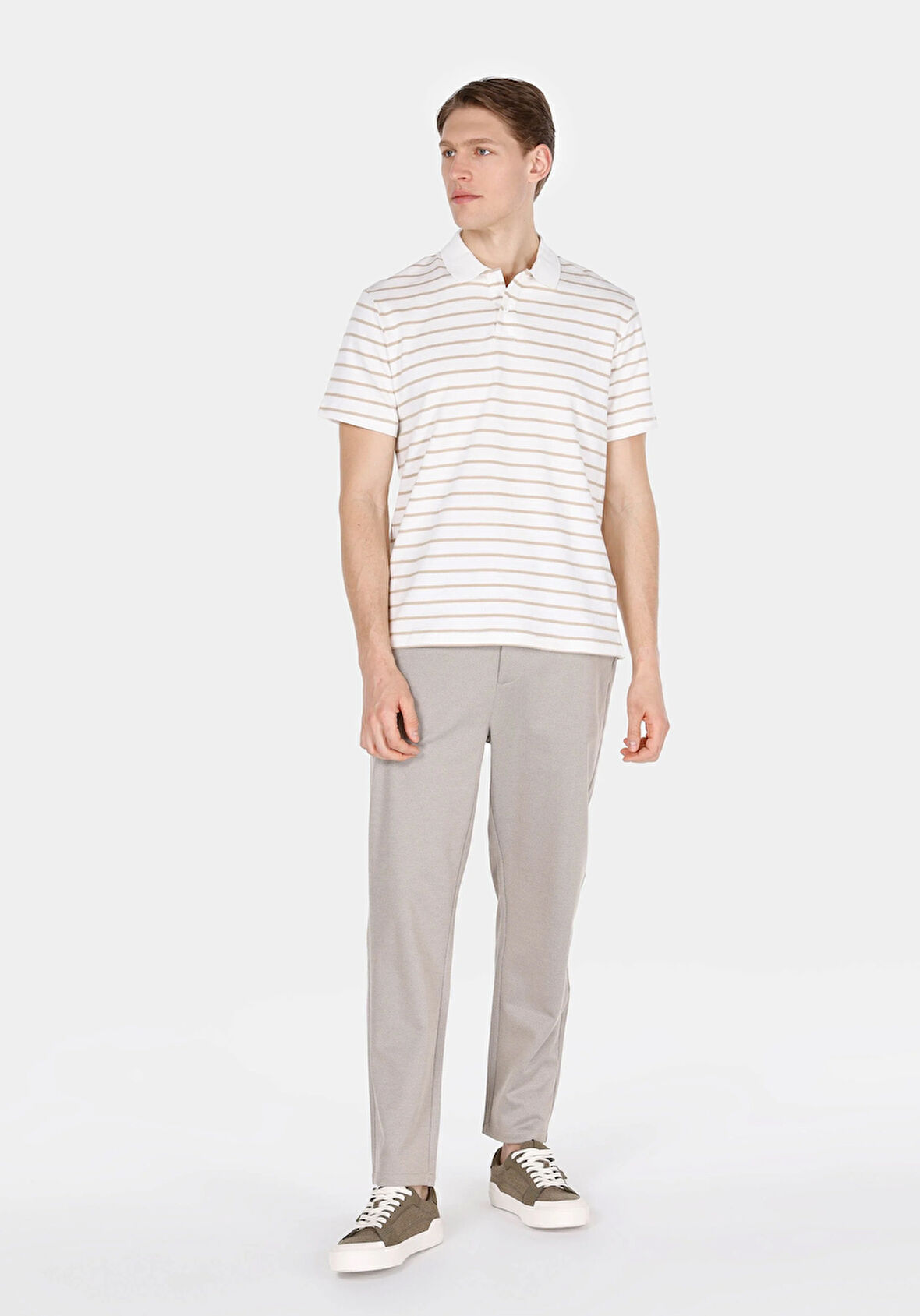Regular Fit Orta Bel Düz Paça Erkek Bej  Pantolon