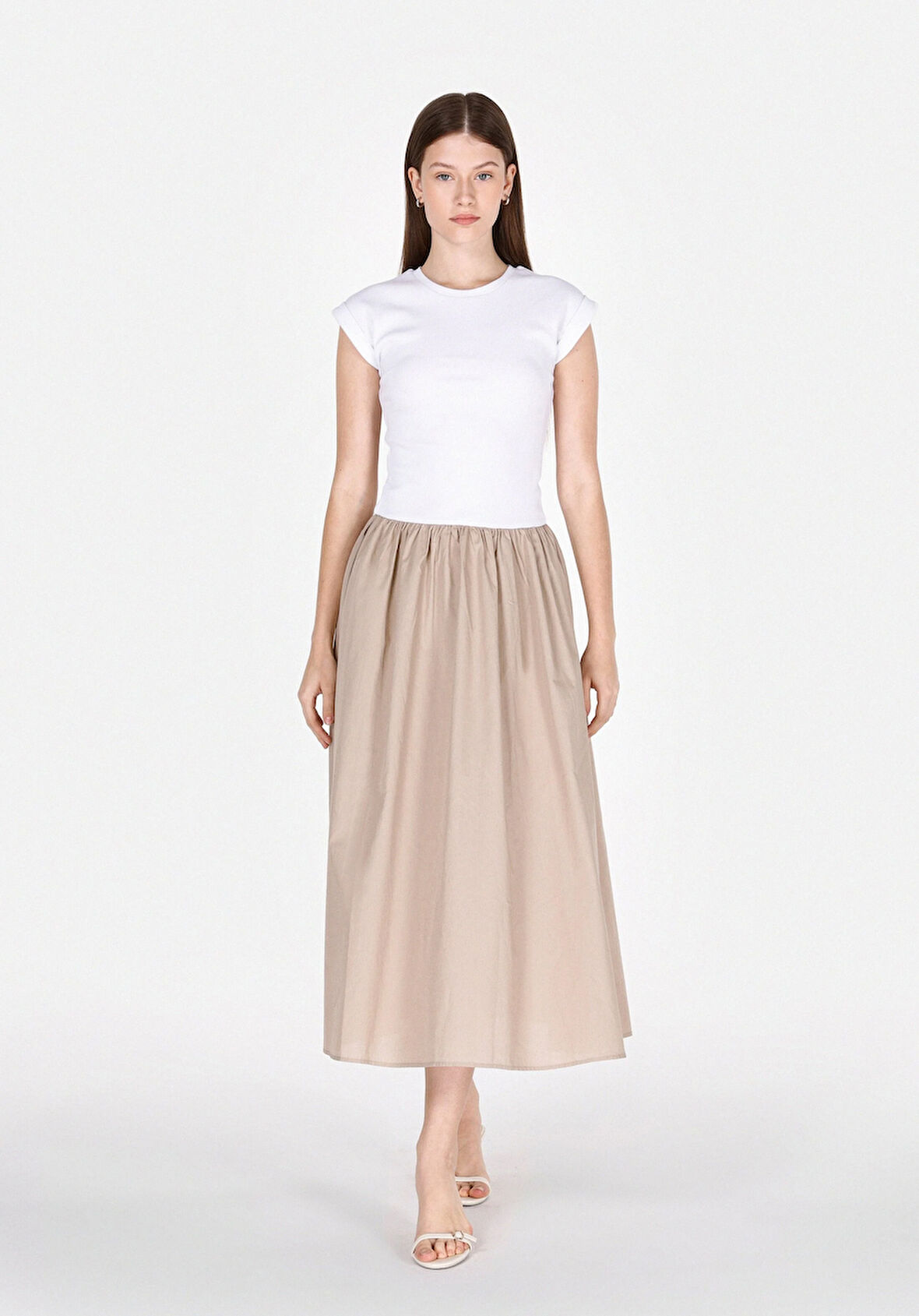 Regular Fit Düz Kadın Beyaz Kısa Kol Elbise Cl1073569