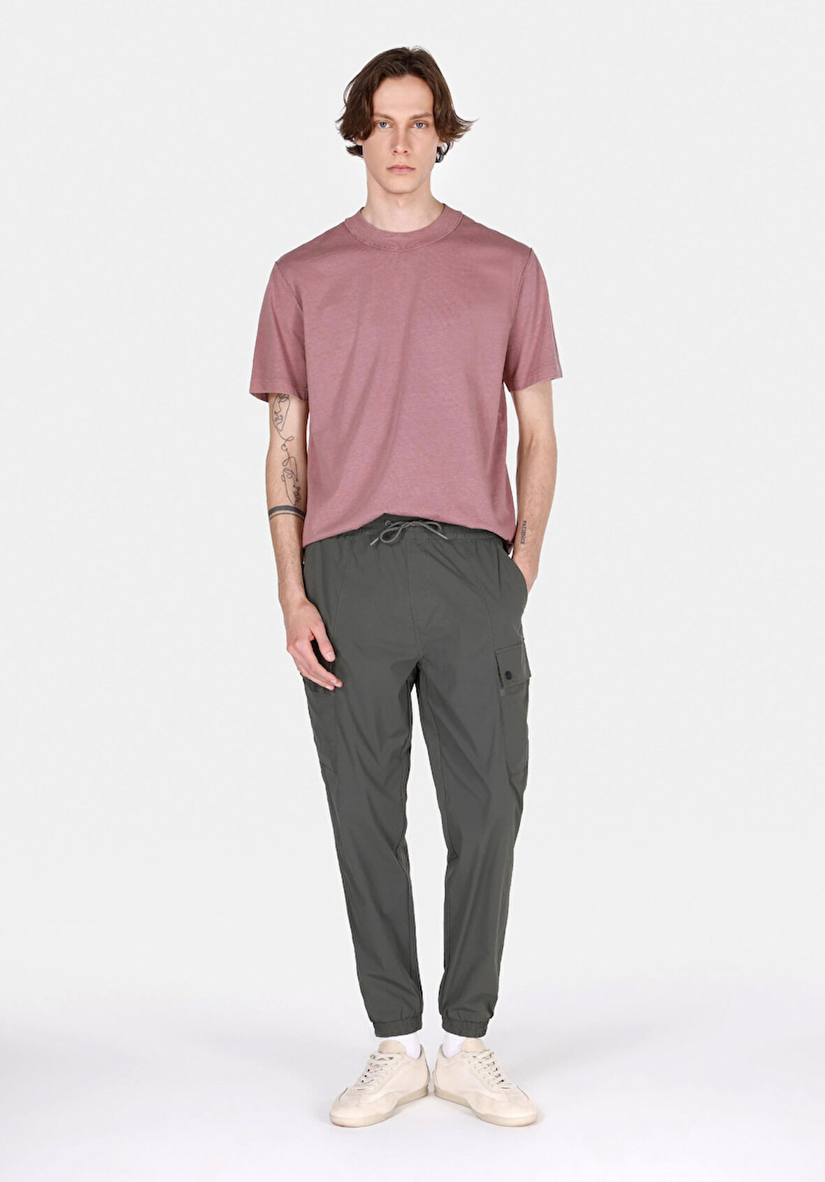 Slim Fit Orta Bel Lastikli Paça Erkek Yeşil  Pantolon