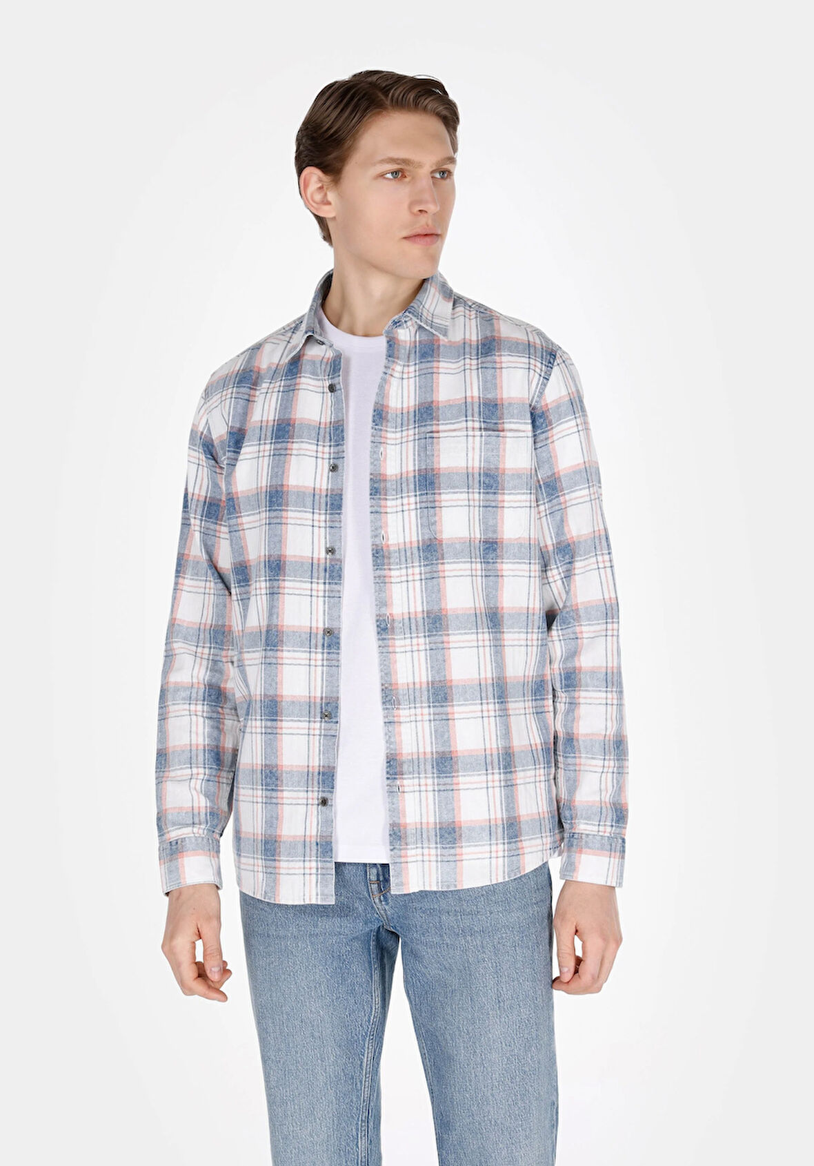 Regular Fit Shirt Neck Ekoseli Erkek Çok Renkli Uzun Kol Gömlek