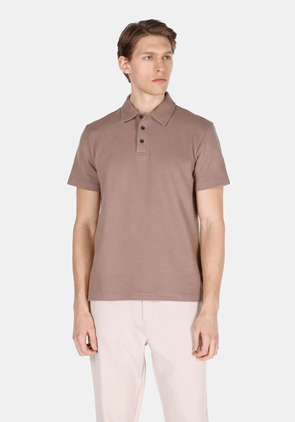 Regular Fit Polo Yaka Düz Erkek Gri Kısa Kol Tişört