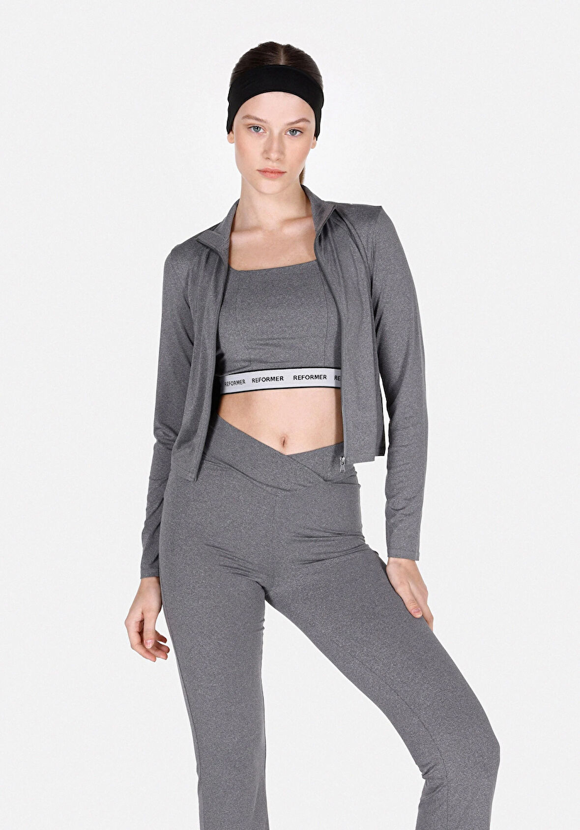 Slim Fit Fermuarlı Düz Kadın Antrasit Sweatshirt Cl1073591