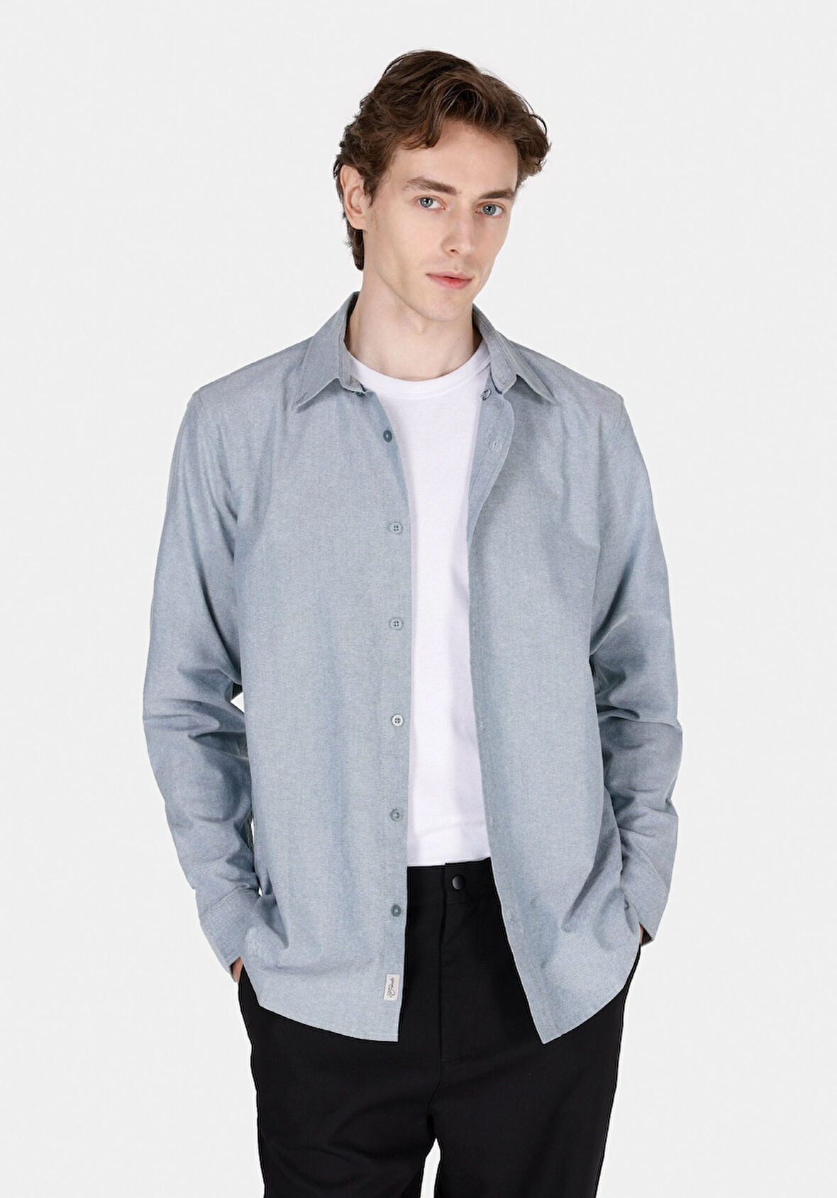 Regular Fit Shirt Neck Düz Erkek Yeşil Uzun Kol Gömlek Cl1073845