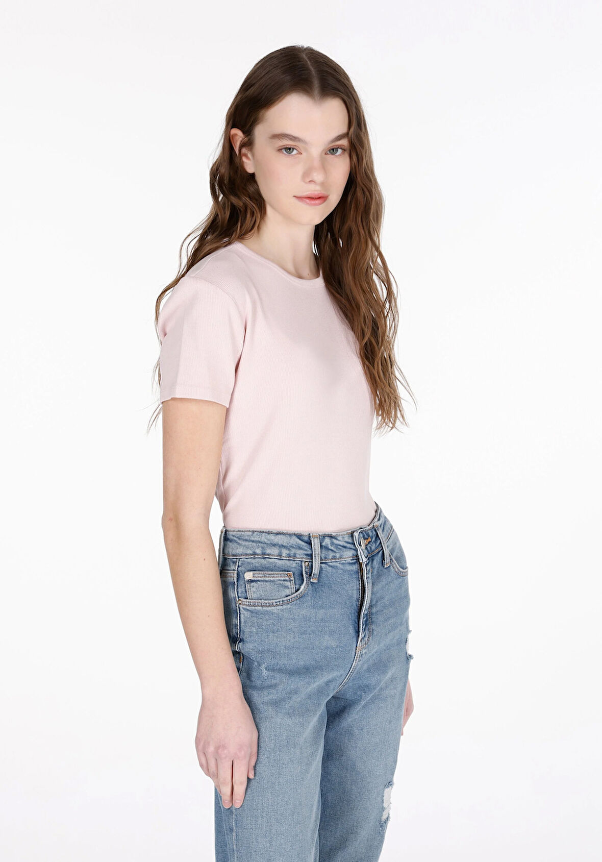 Slim Fit   Kadın Pembe Kısa Kol Tişört Cl1073924