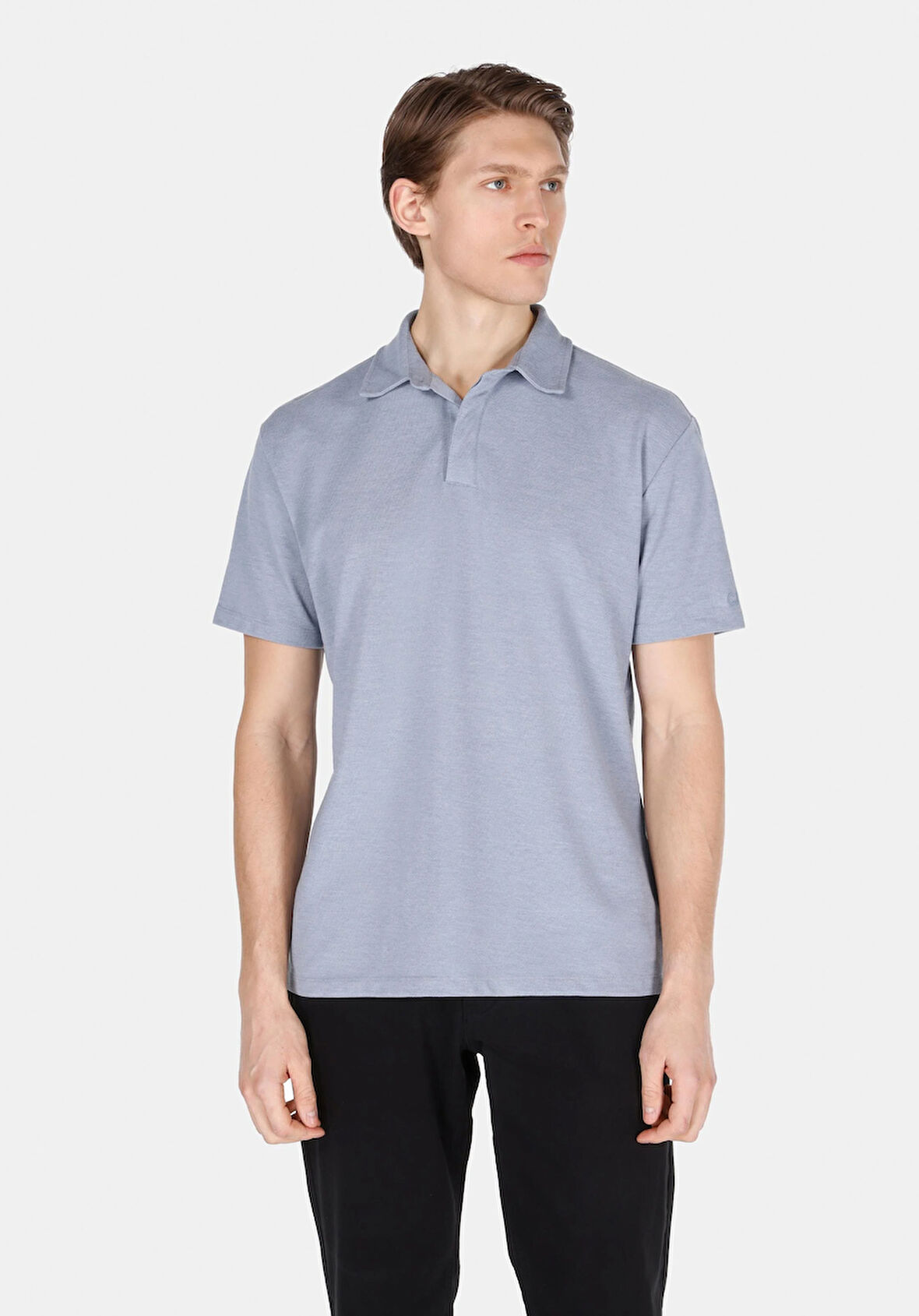 Comfort Fit Polo Yaka Düz Erkek Mavi Kısa Kol Tişört Cl1073959