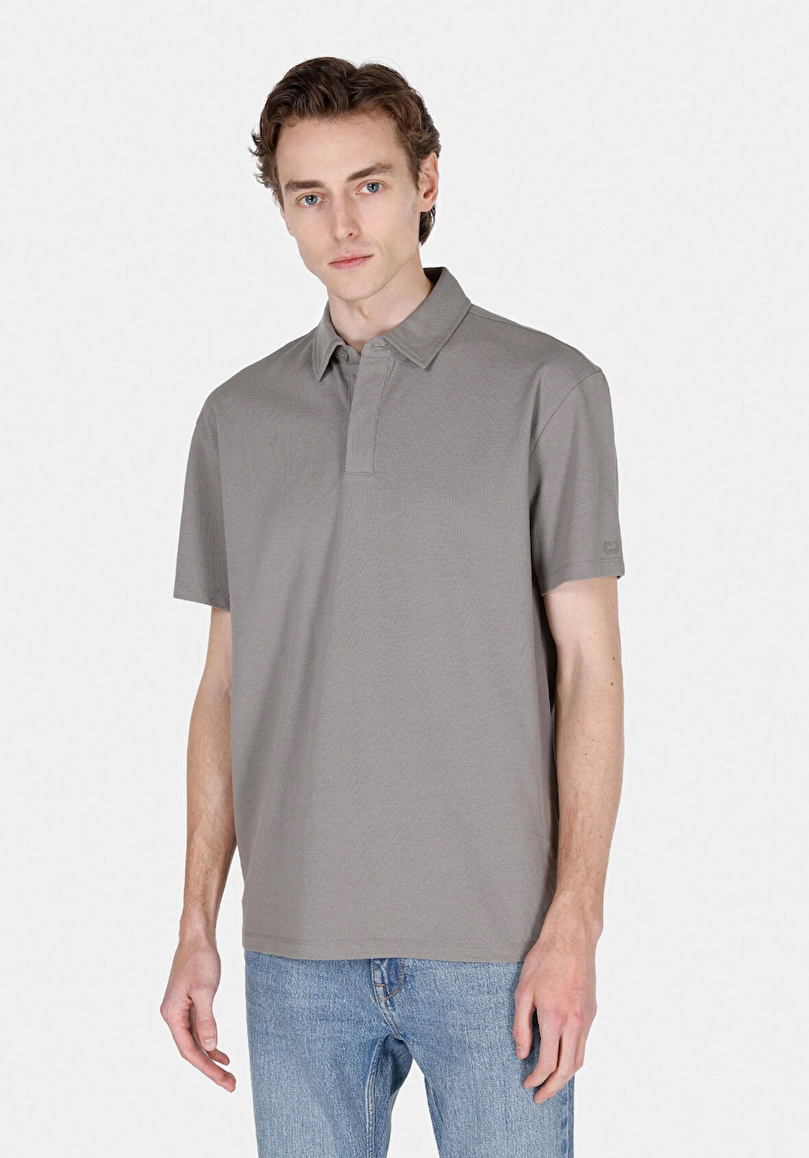 Comfort Fit Polo Yaka Düz Erkek Yeşil Kısa Kol Tişört Cl1073959