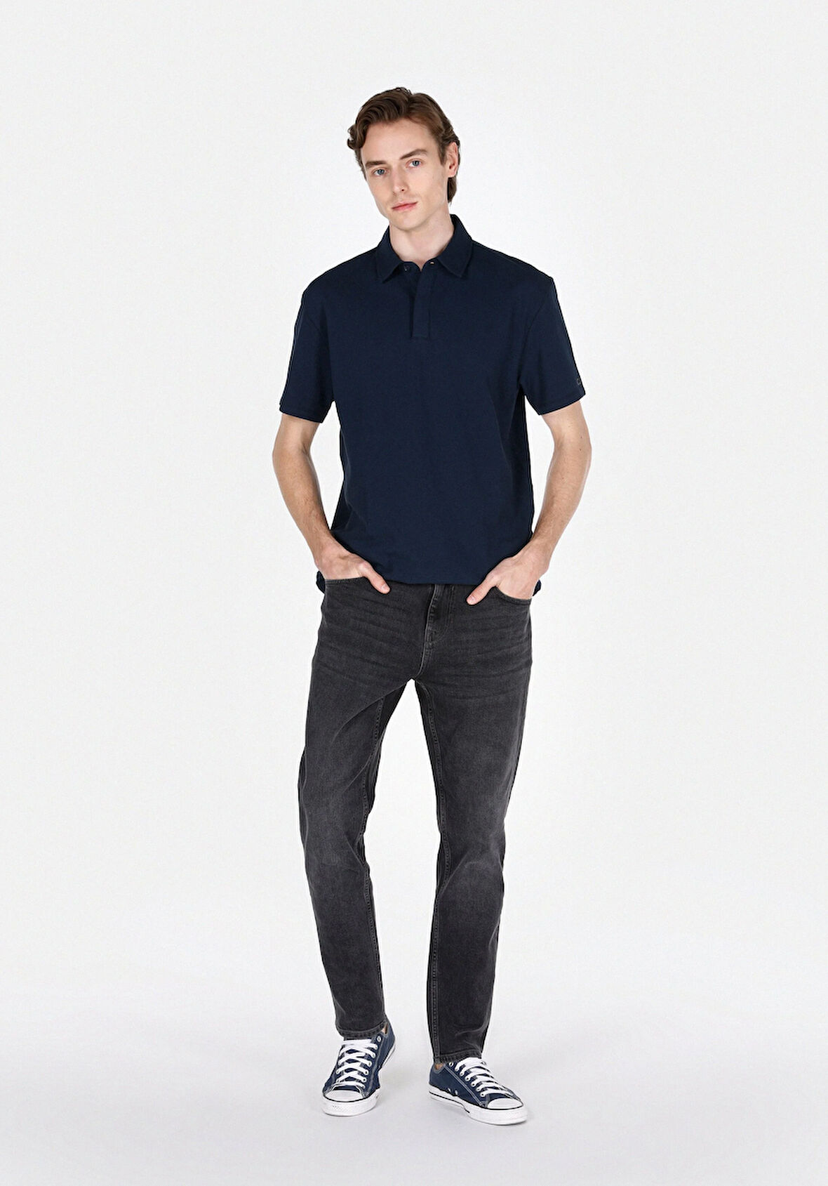 Comfort Fit Polo Yaka Düz Erkek Lacivert Kısa Kol Tişört Cl1073959