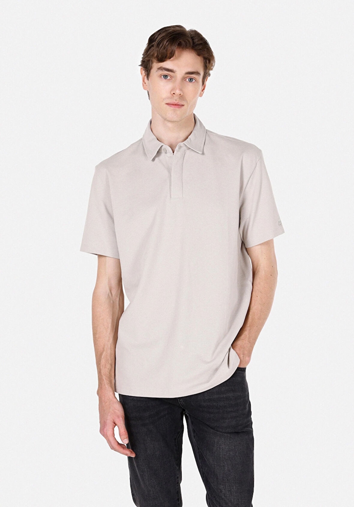 Comfort Fit Polo Yaka Düz Erkek Taş Kısa Kol Tişört Cl1073959