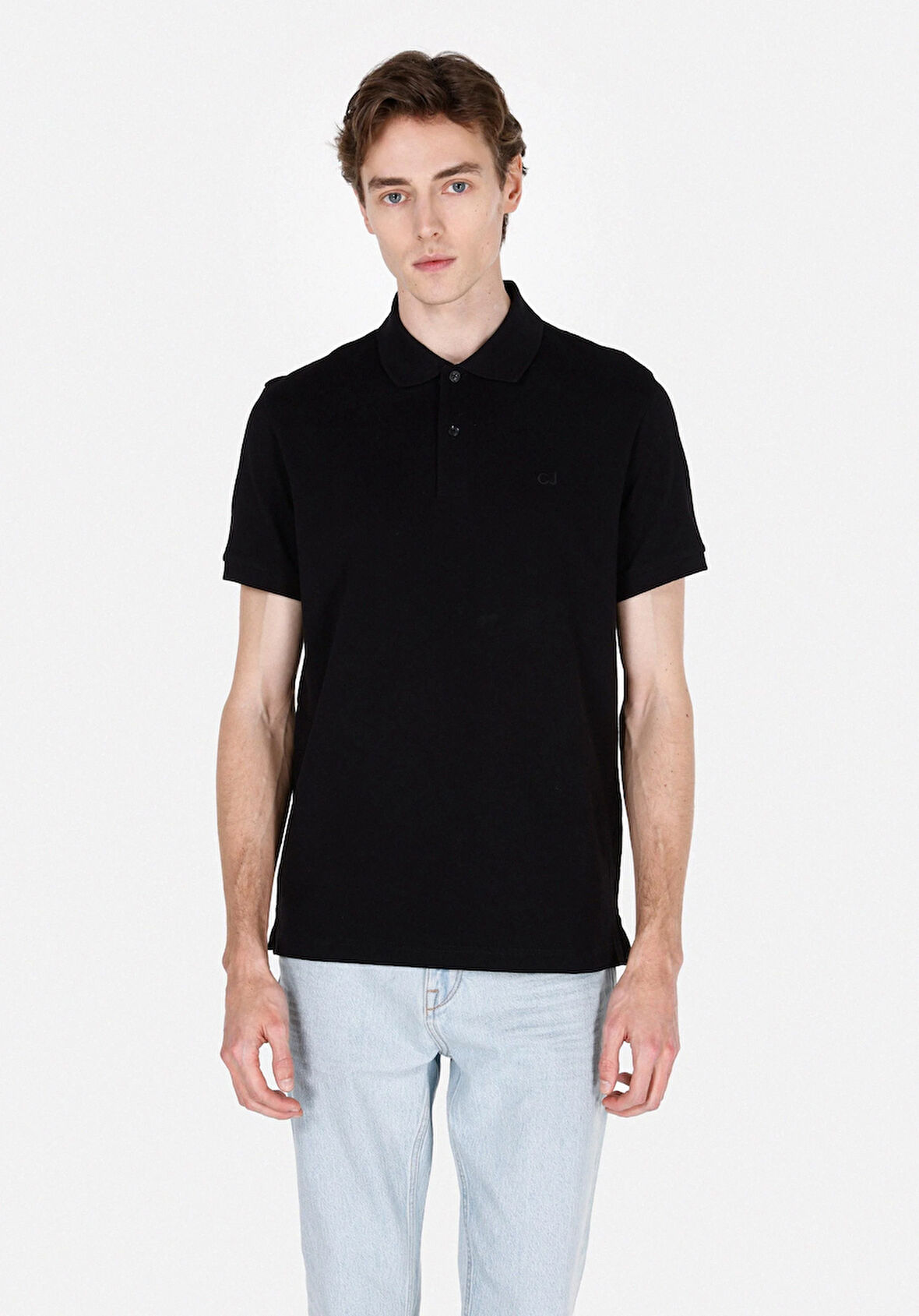 Regular Fit Polo Yaka Düz Erkek Siyah Kısa Kol Tişört Cl1073960