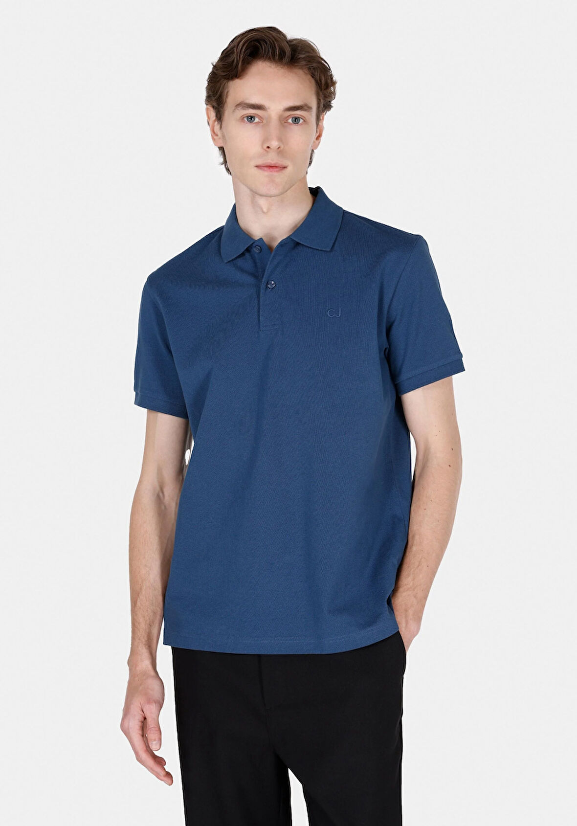 Regular Fit Polo Yaka Düz Erkek Mavi Kısa Kol Tişört Cl1073960