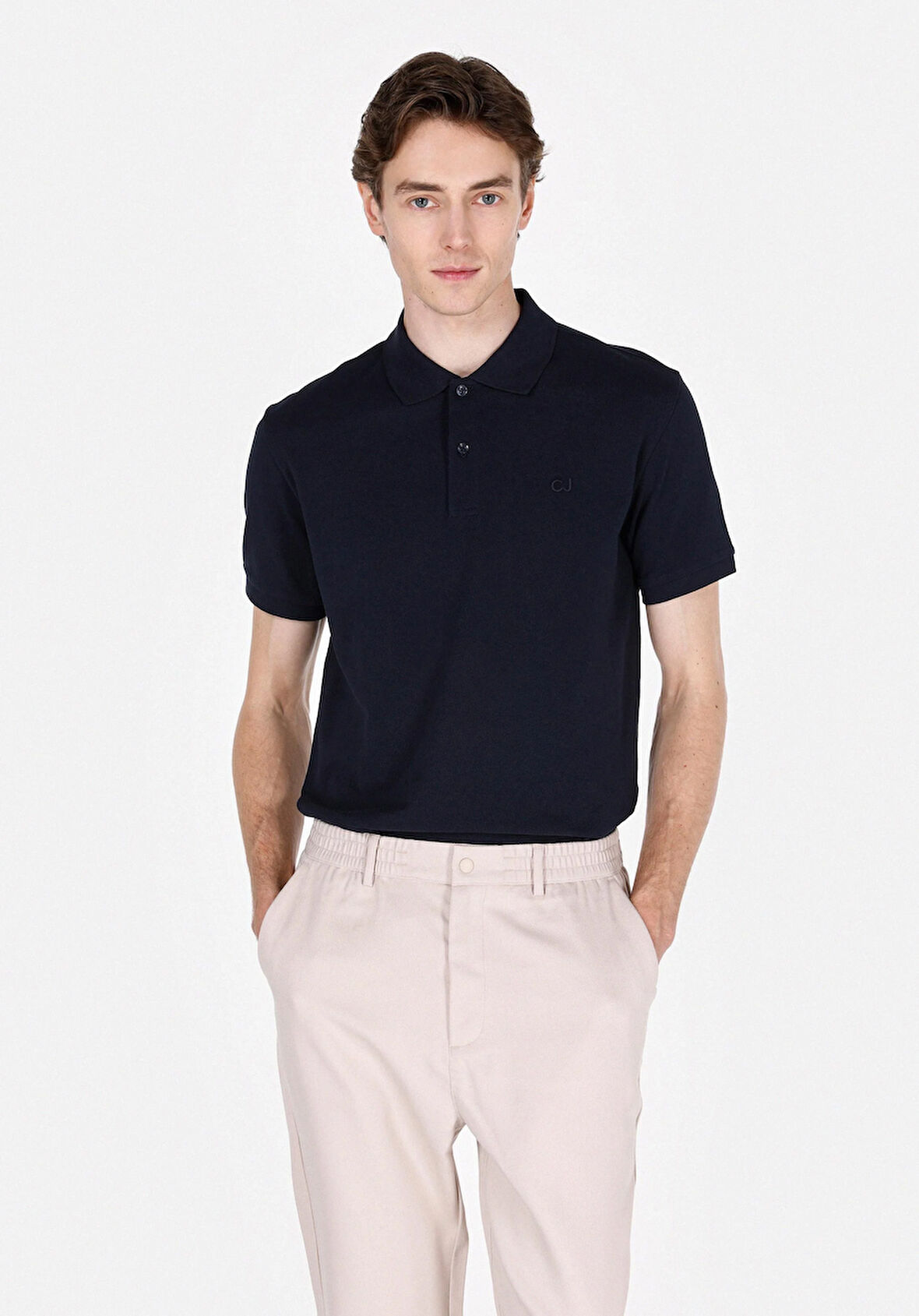 Regular Fit Polo Yaka Düz Erkek Lacivert Kısa Kol Tişört Cl1073960