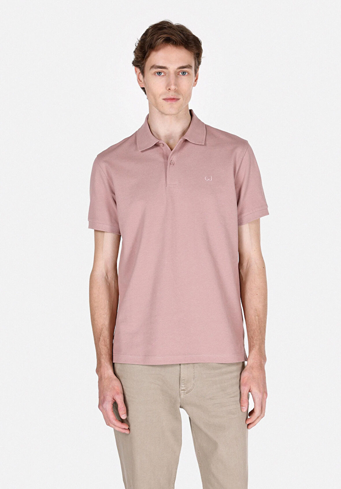 Regular Fit Polo Yaka Düz Erkek Pembe Kısa Kol Tişört Cl1073960