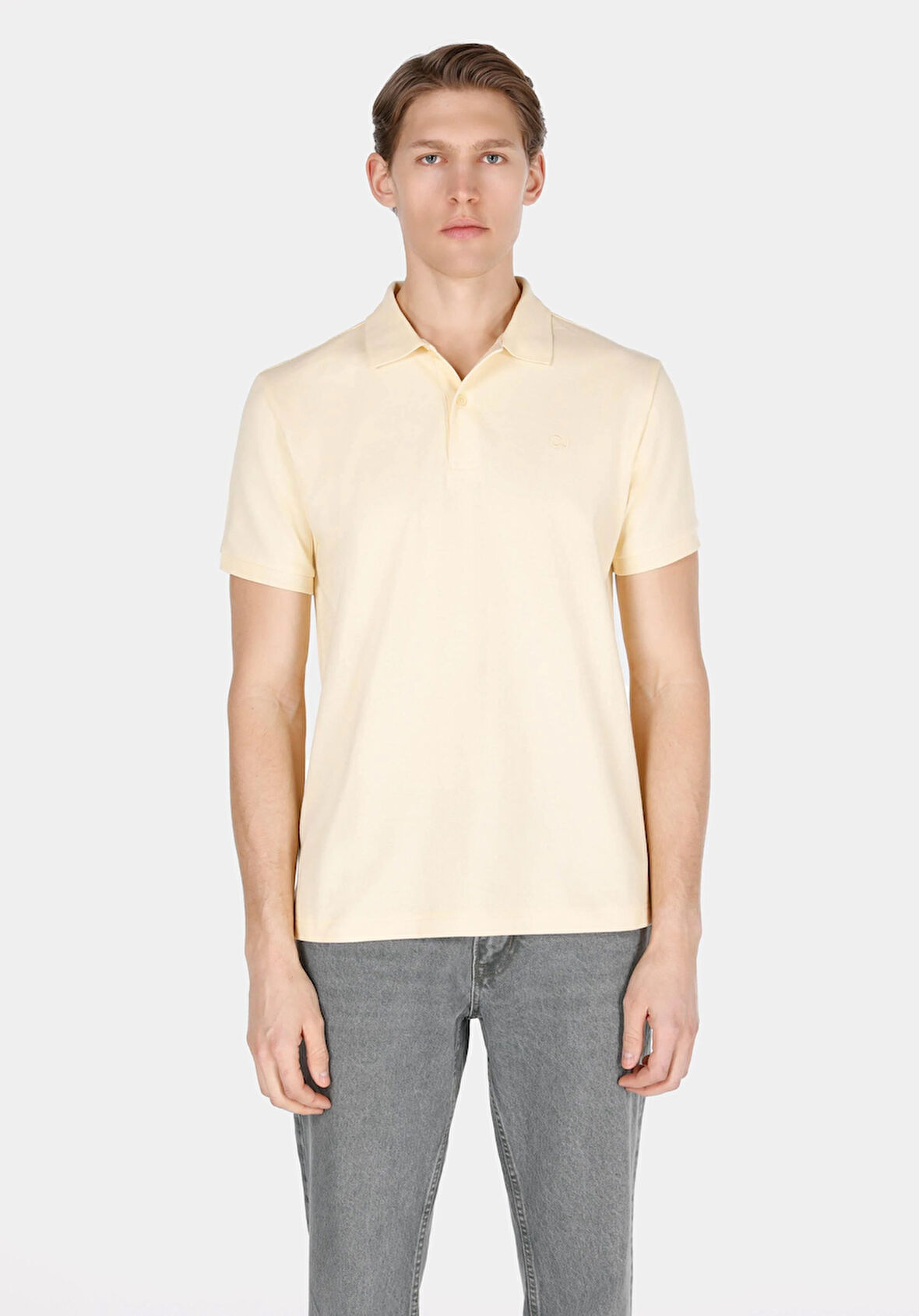Regular Fit Polo Yaka Düz Erkek Sari Kısa Kol Tişört Cl1073960