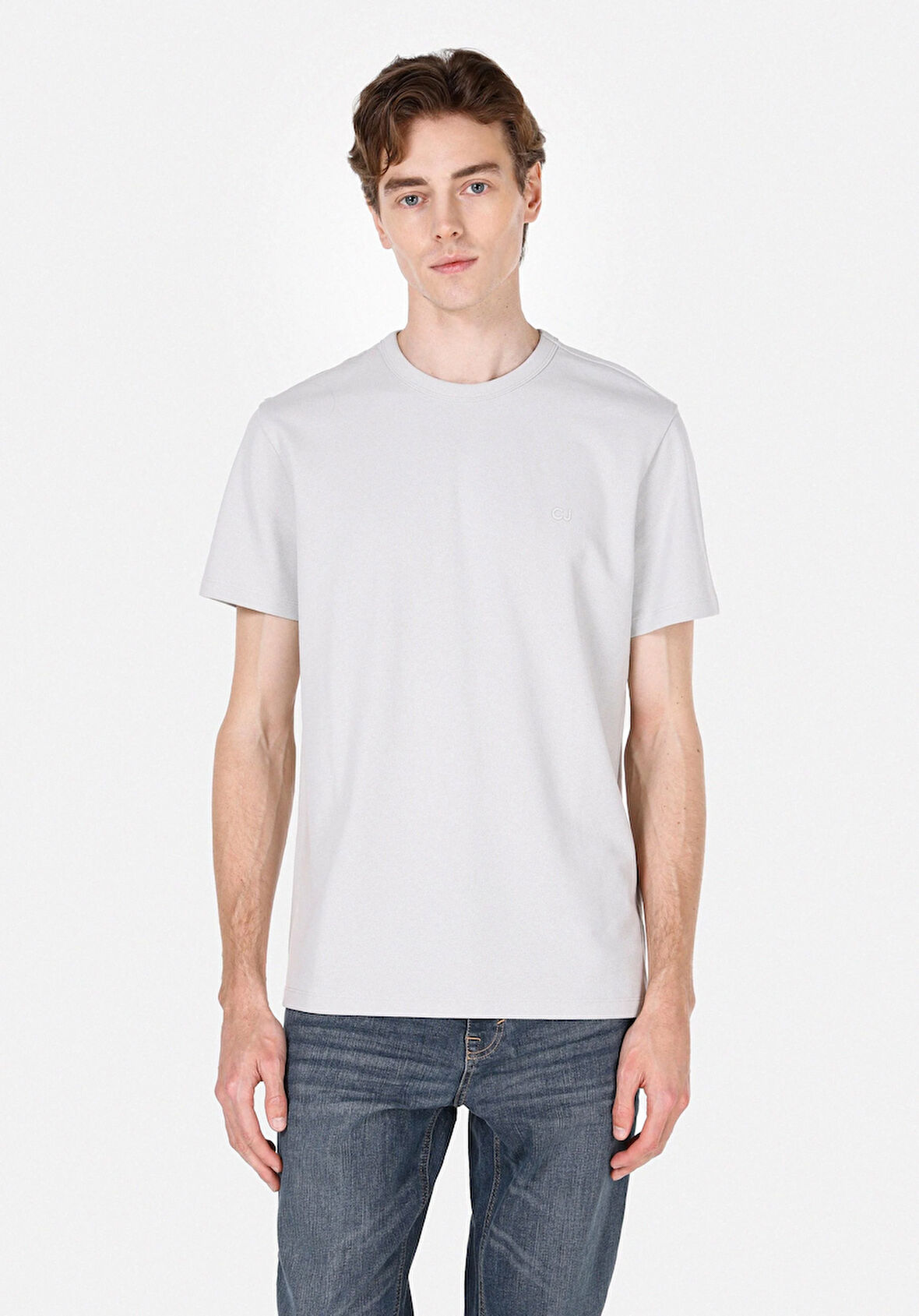 Regular Fit Yuvarlak Yaka Düz Erkek Gri Kısa Kol Tişört Cl1073962