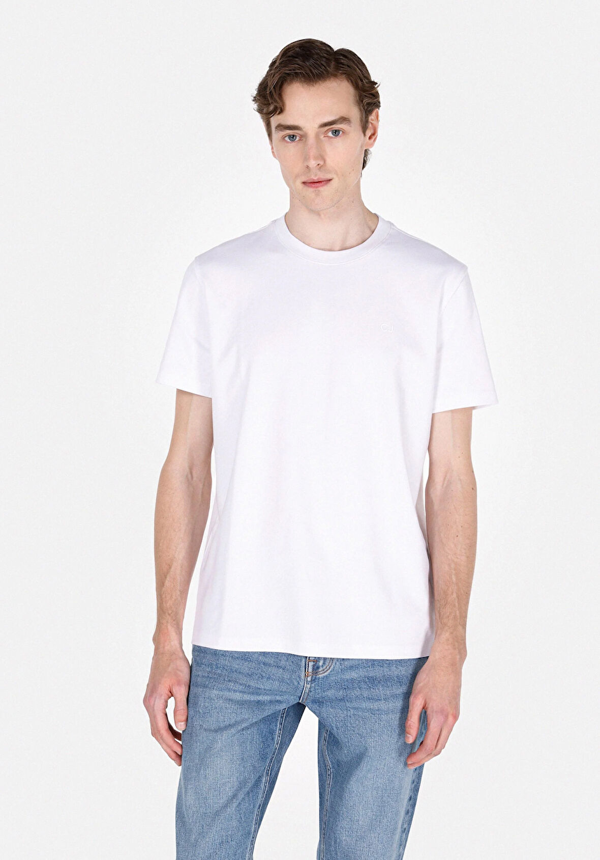 Regular Fit Yuvarlak Yaka Düz Erkek Beyaz Kısa Kol Tişört Cl1073963