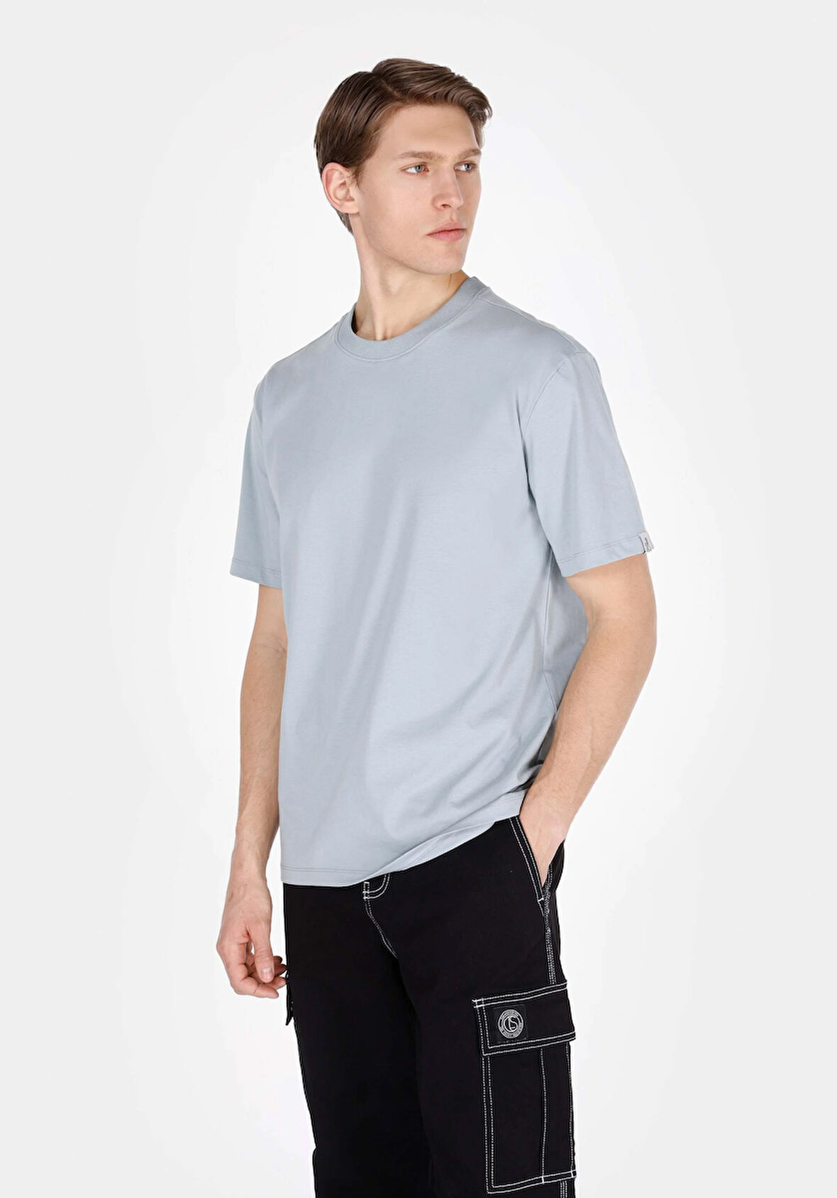 Comfort Fit Yuvarlak Yaka Düz Erkek Mavi Kısa Kol Tişört Cl1073965