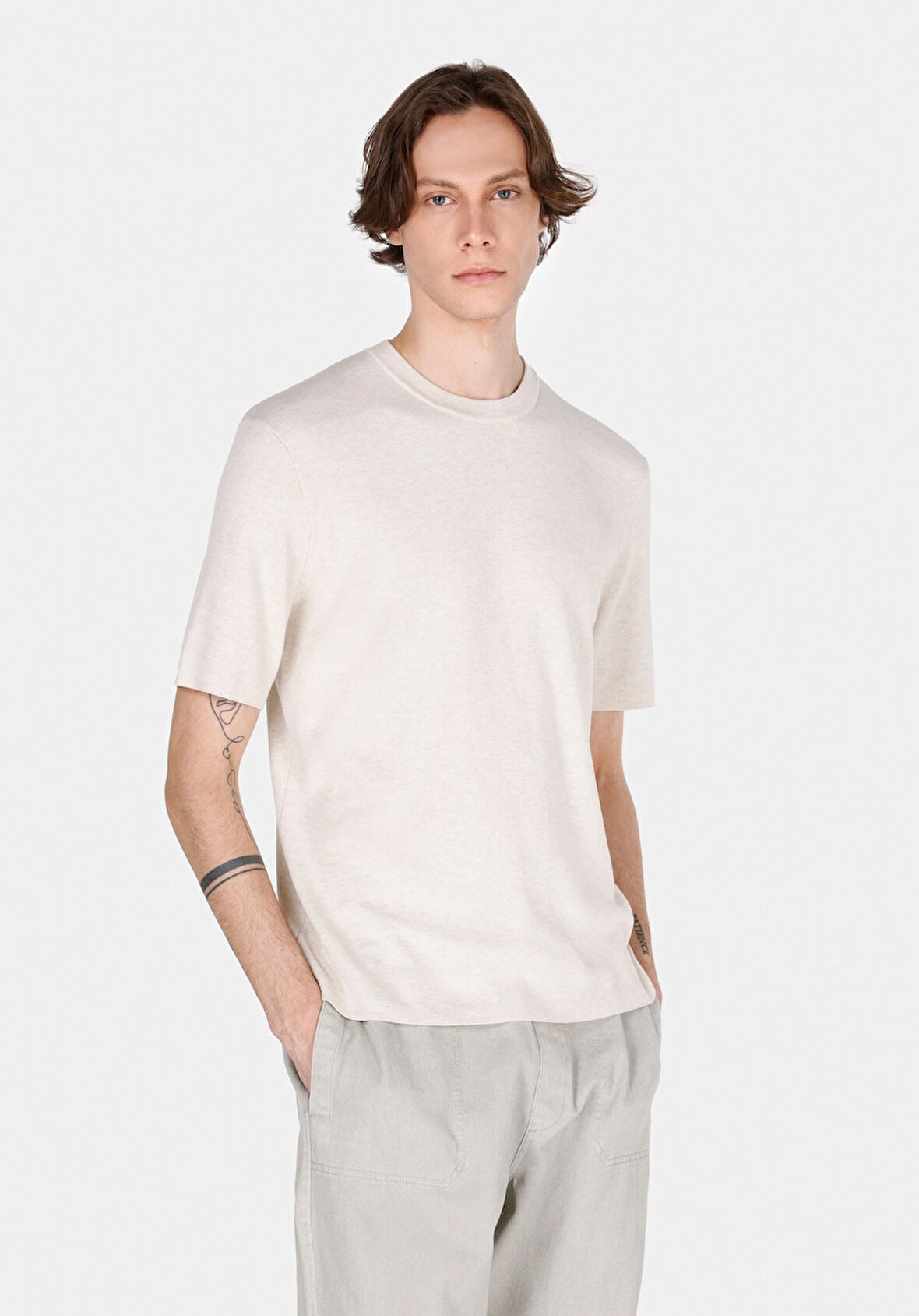 Regular Fit   Erkek Bej  Kazak