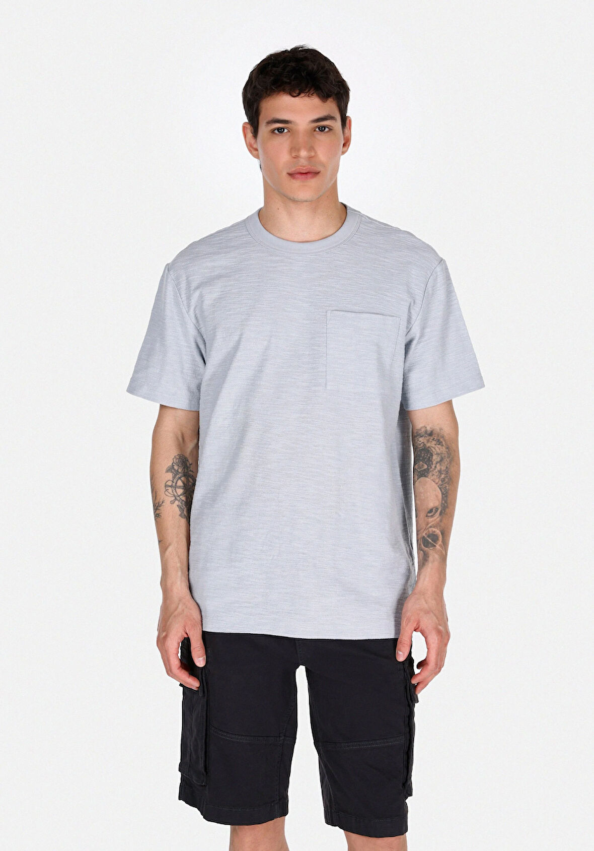 Comfort Fit Yuvarlak Yaka Düz Erkek Mavi Kısa Kol Tişört