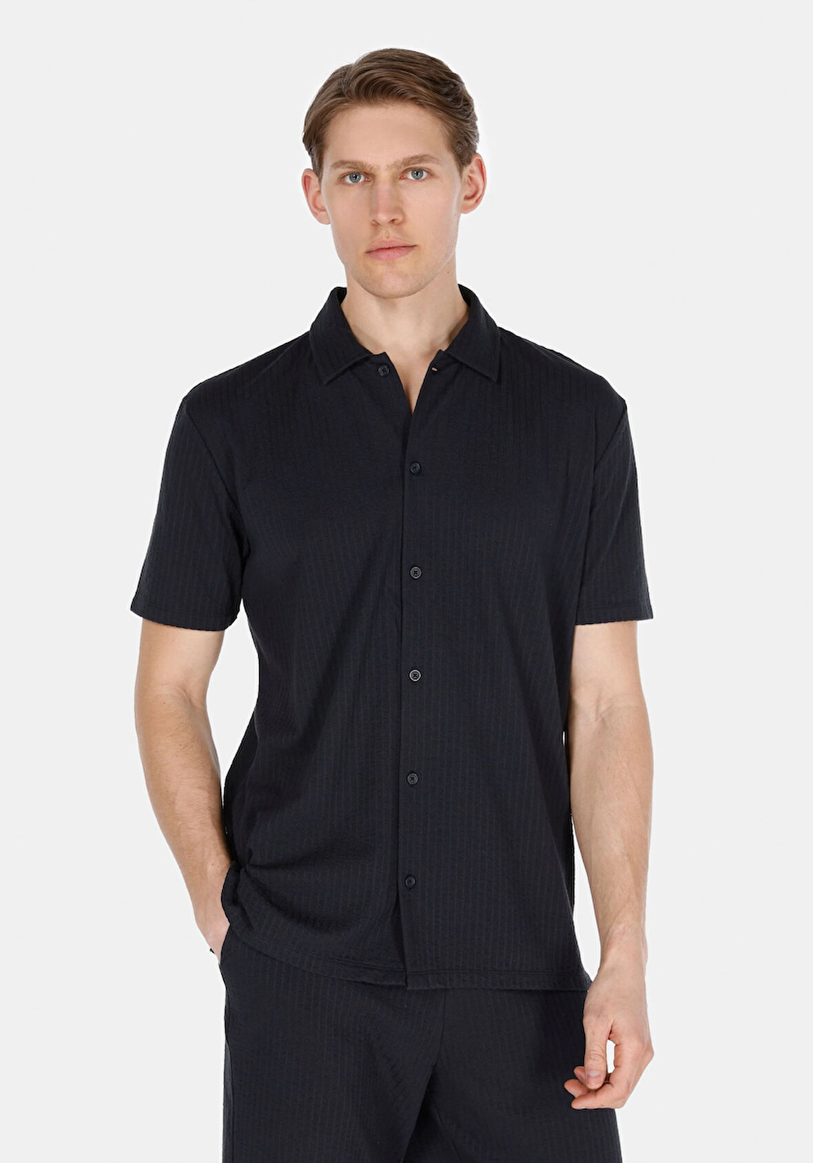 Regular Fit Polo Yaka Düz Erkek Lacivert Kısa Kol Tişört