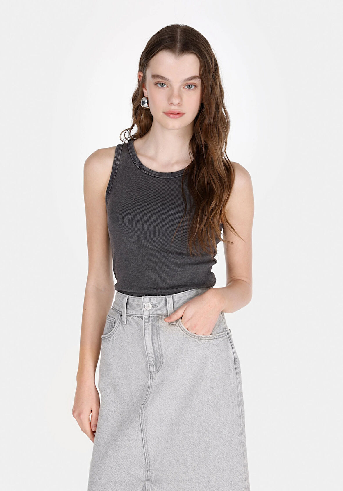 Slim Fit   Kadın Antrasit Atlet