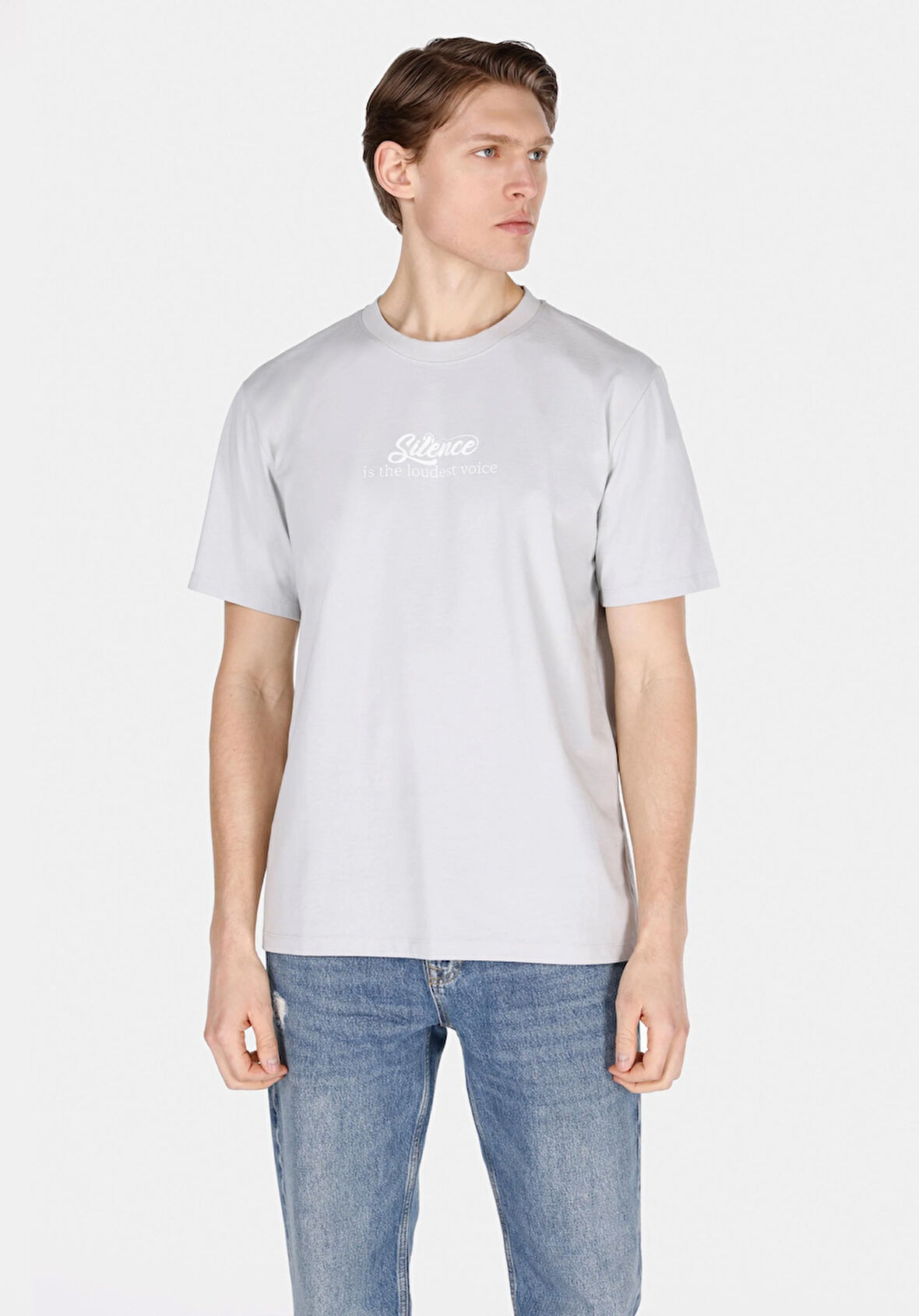 Comfort Fit Yuvarlak Yaka Düz Erkek Gri Kısa Kol Tişört Cl1074403