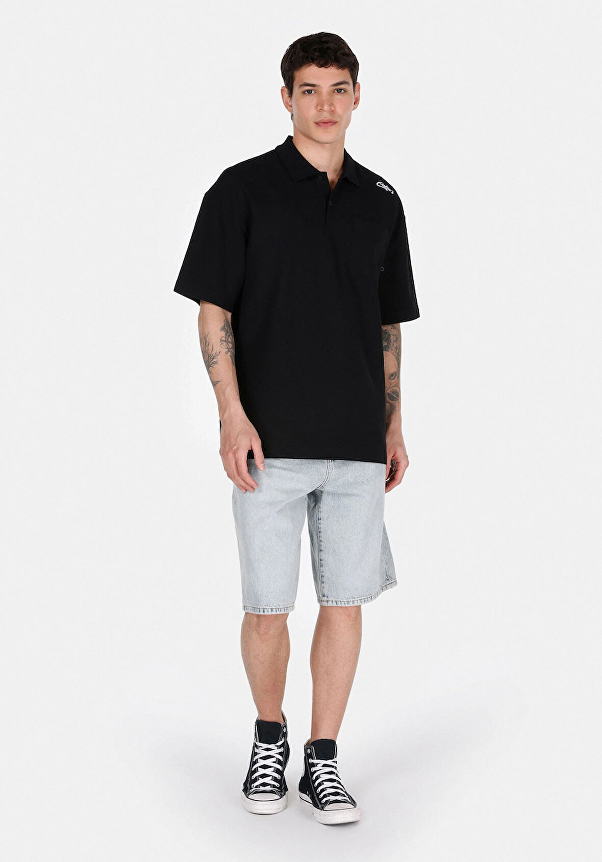 Loose Fit Orta Bel Düz Erkek Denim Jean Şort