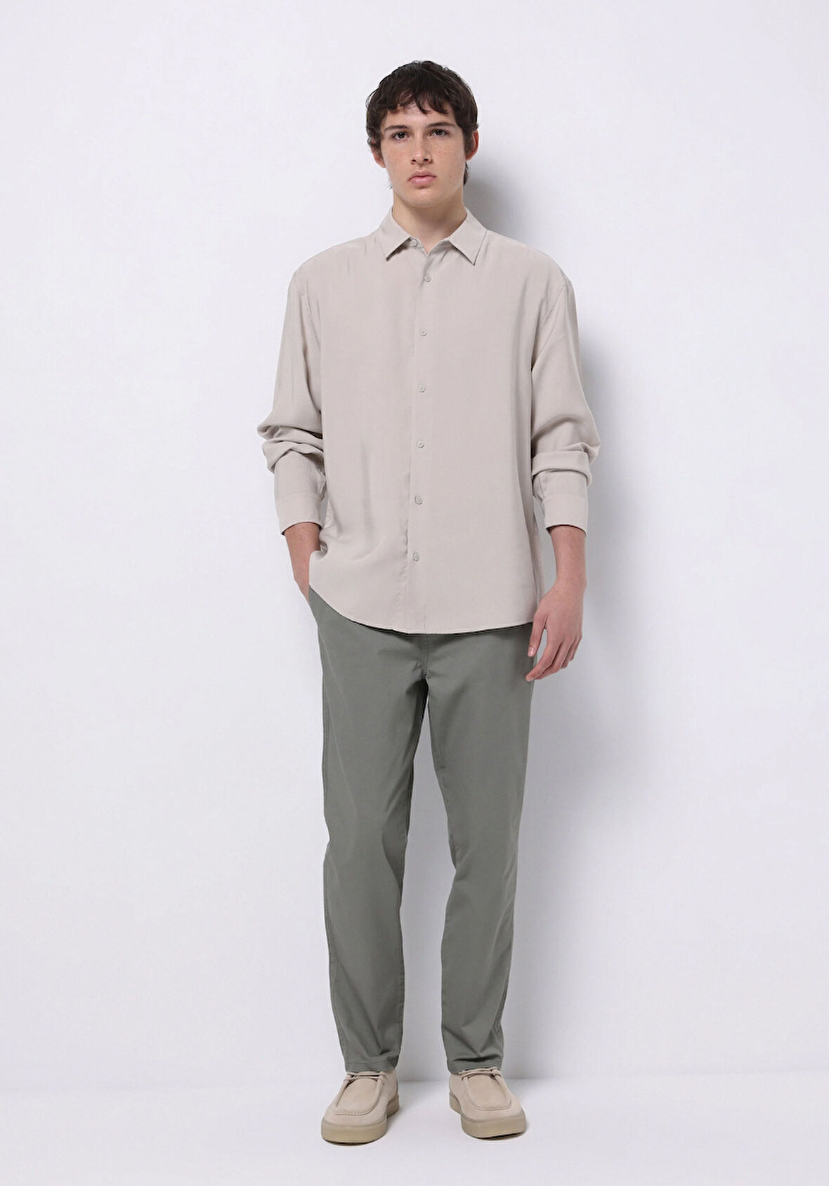 Comfort Fit Orta Bel Uzun Paça Erkek Yeşil  Pantolon