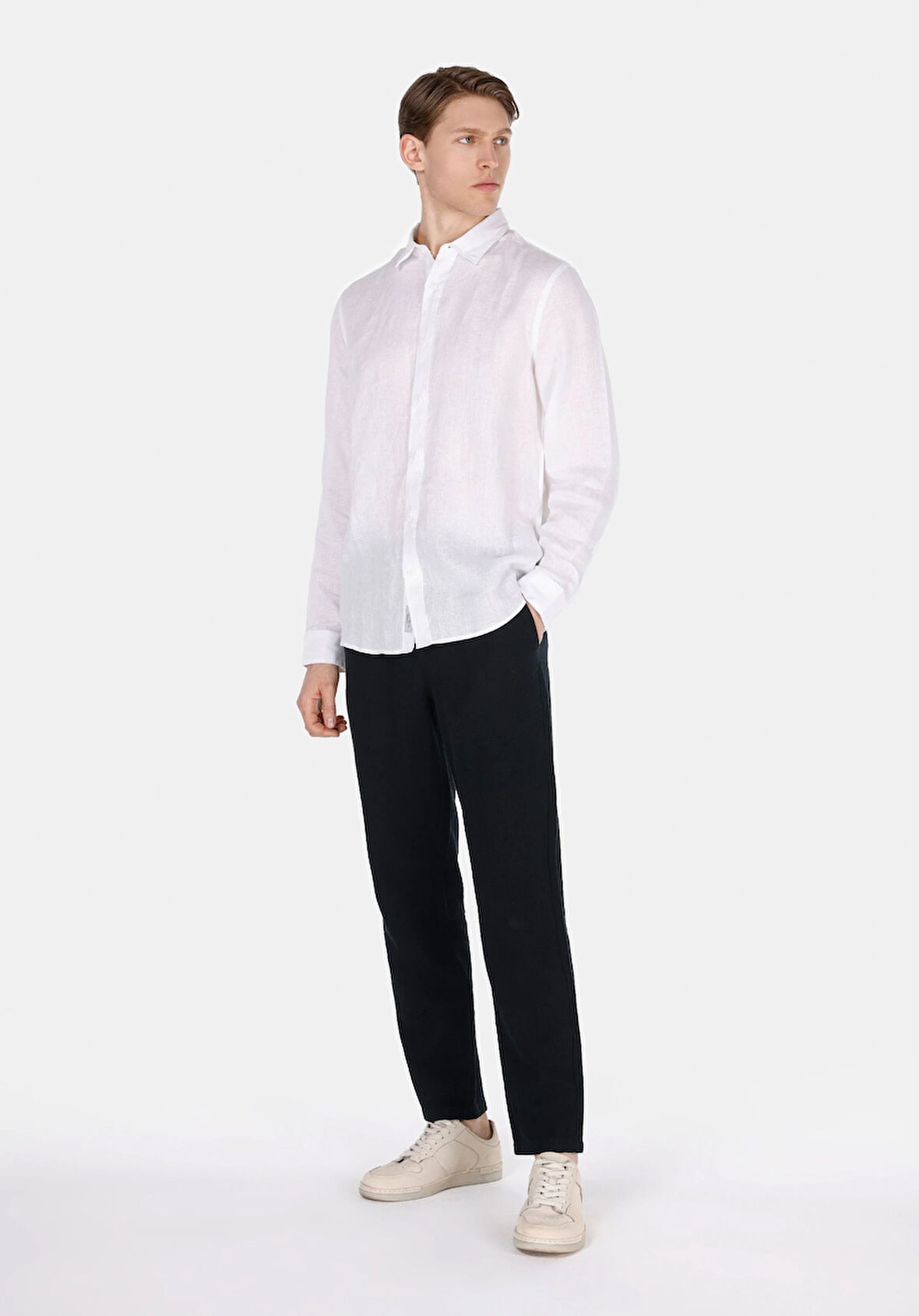Regular Fit Orta Bel Uzun Paça Erkek Keten Karışımlı Siyah  Pantolon