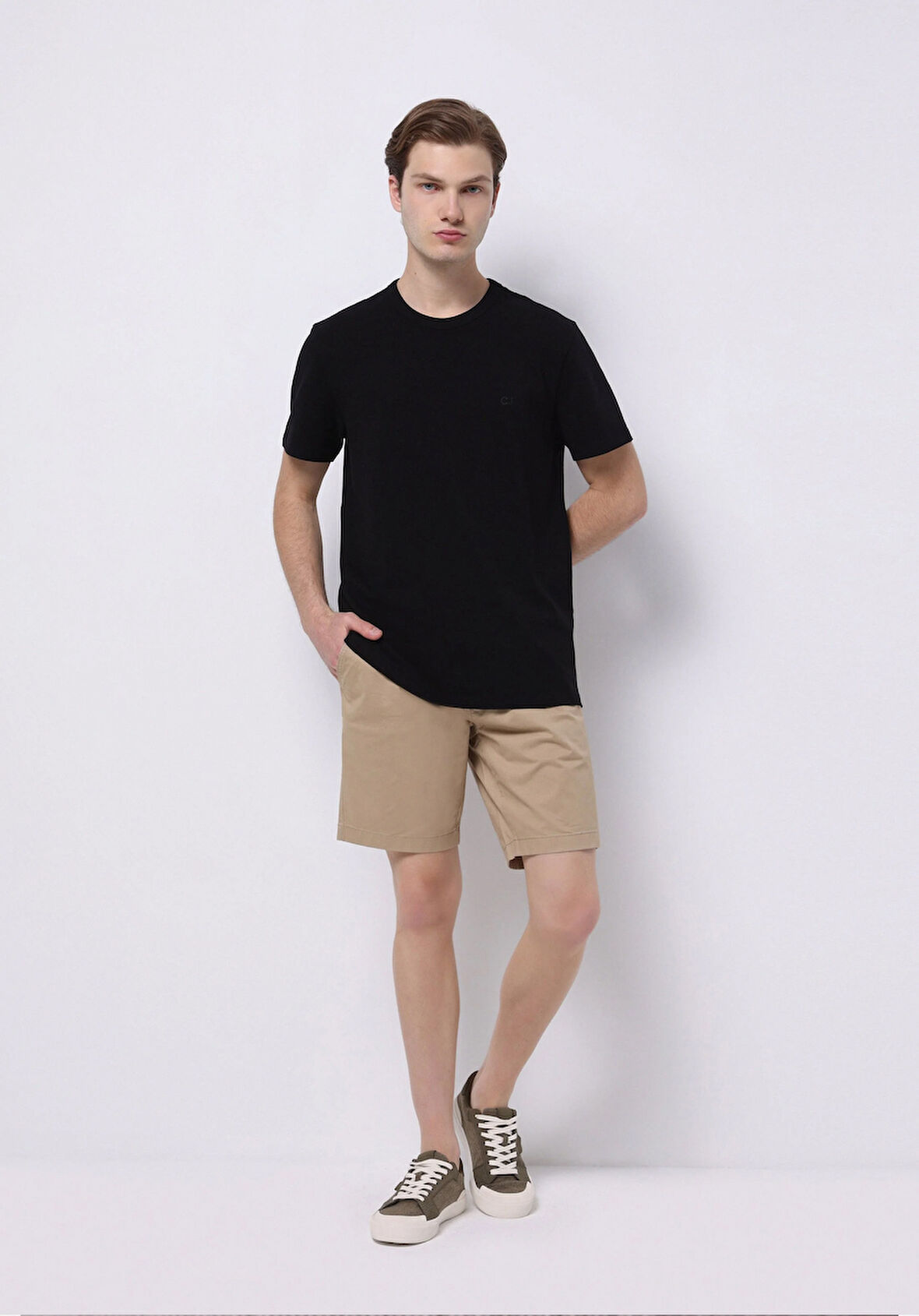 Regular Fit Orta Bel Düz Erkek Kahverengi Şort