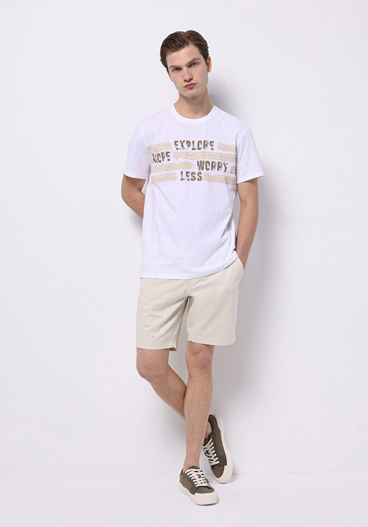 Regular Fit Orta Bel Düz Erkek Taş Şort