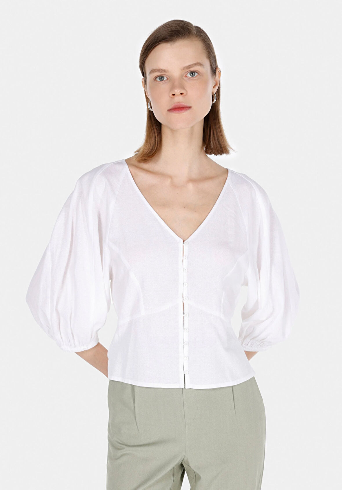 Slim Fit   Kadın Beyaz  Gömlek