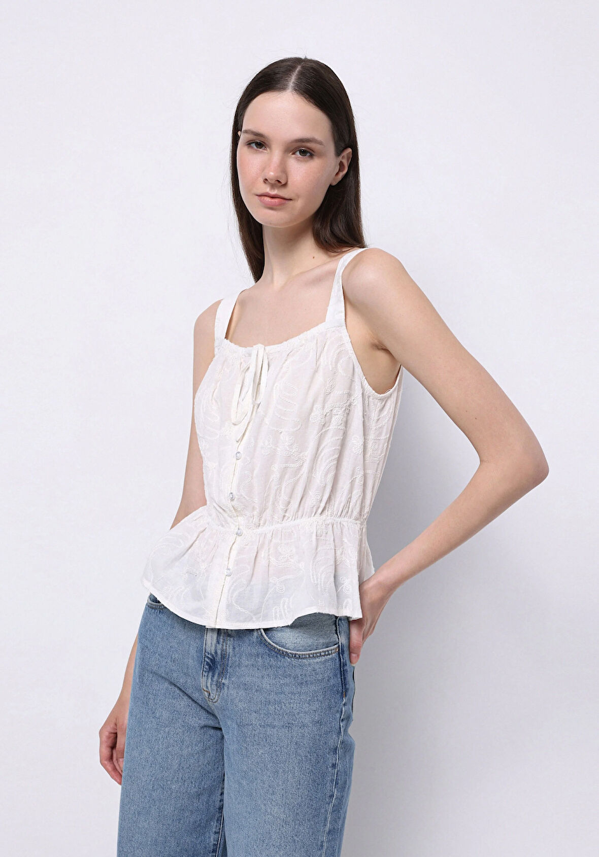 Slim Fit   Kadın Ekru  Gömlek