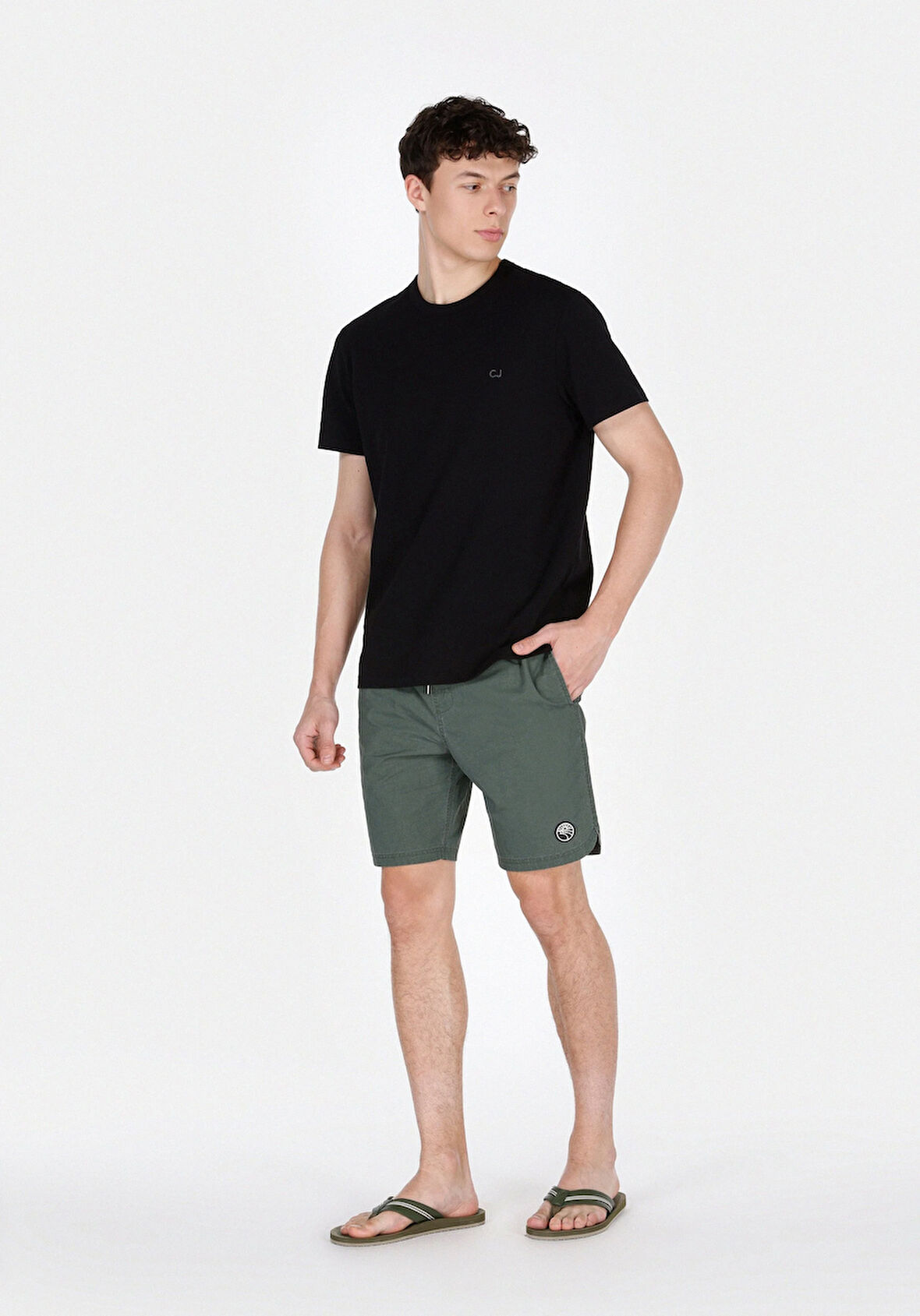 Slim Fit Düz Erkek Yeşil Deniz Şortu