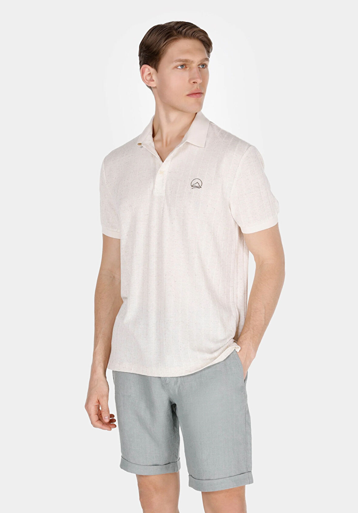 Regular Fit Polo Yaka Düz Erkek Bej Kısa Kol Tişört