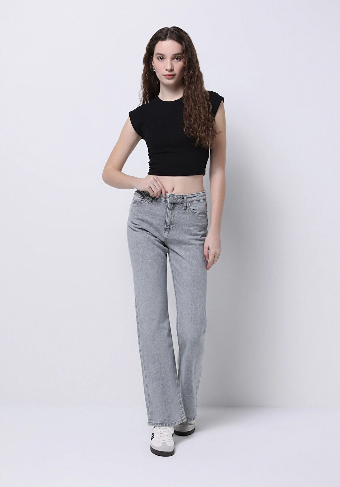 Regular Fit   Kadın Gri Jean Pantolon
