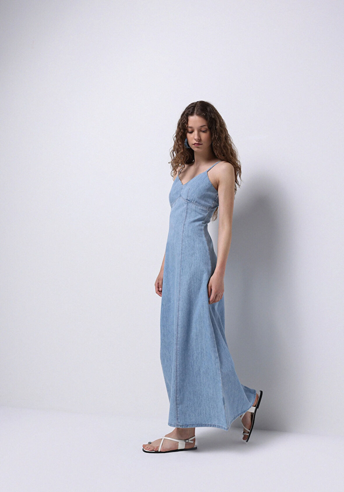 Slim Fit Düz Kadın Mavi Kolsuz Elbise