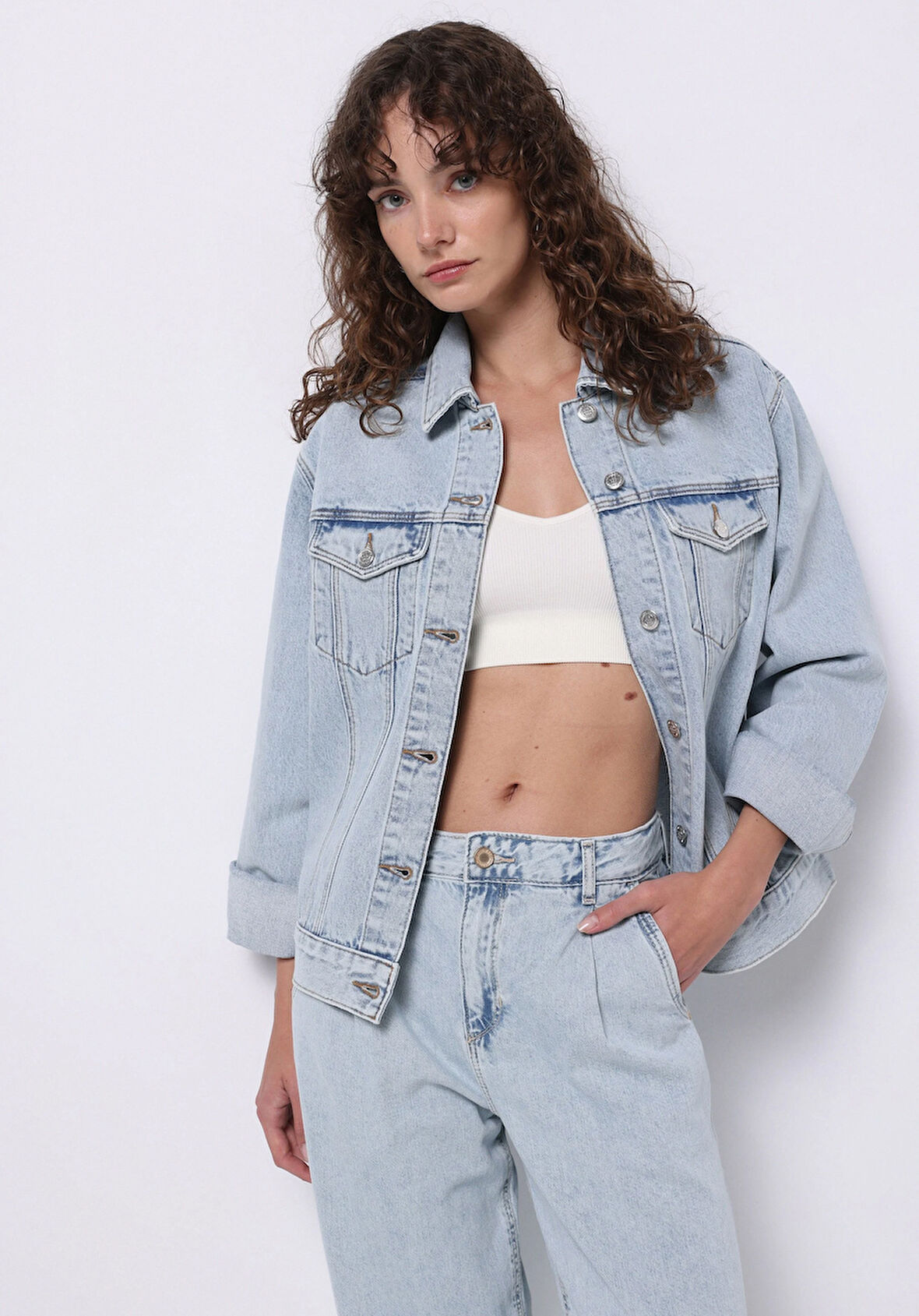 Regular Fit Düğmeli Astarsız  Kadın Mavi Ceket