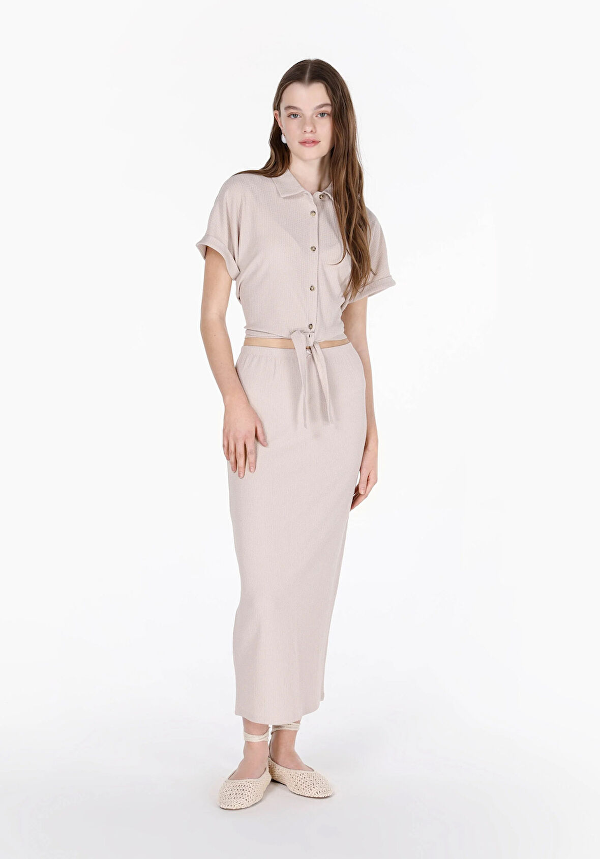 Slim Fit Düz  Kadın Bej Etek