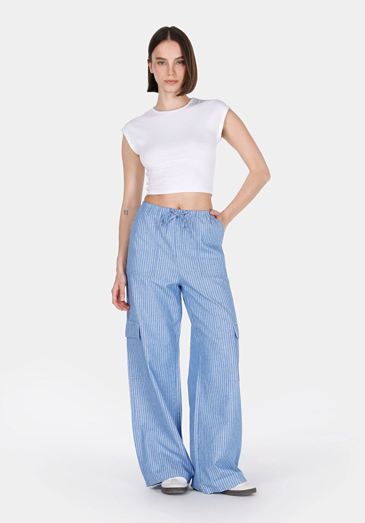 Regular Fit Yüksel Bel Geniş Paça Kadın Mavi  Pantolon