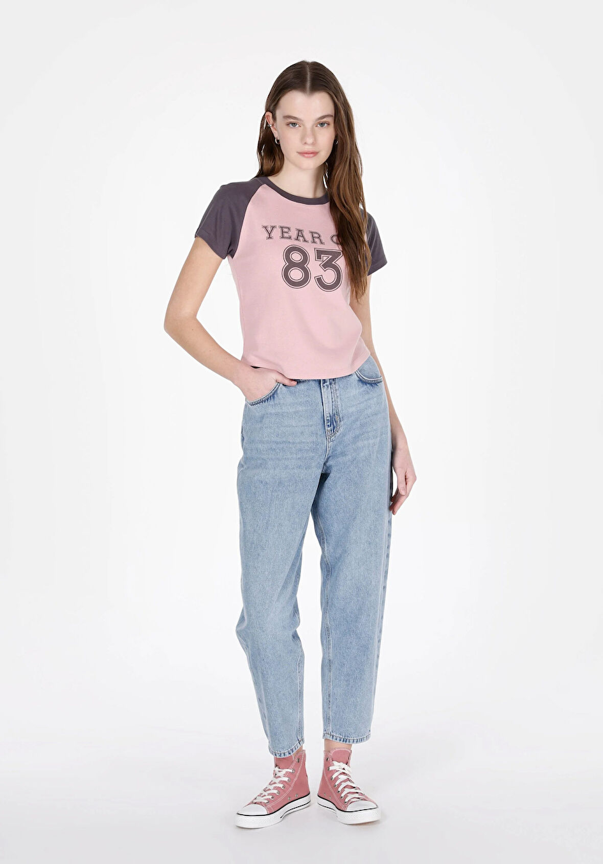 Barrel Fit   Kadın Mavi Jean Pantolon