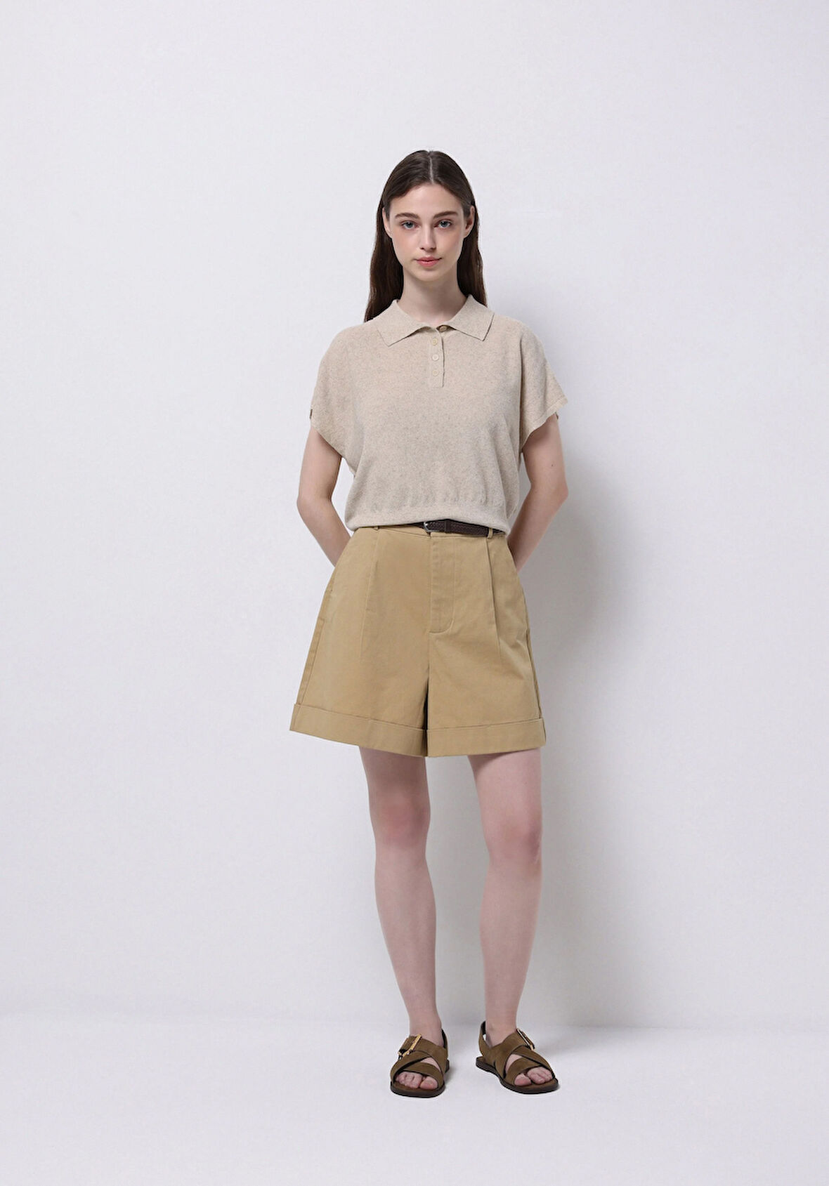 Regular Fit Yüksek Bel Düz Kadın Kahverengi Şort