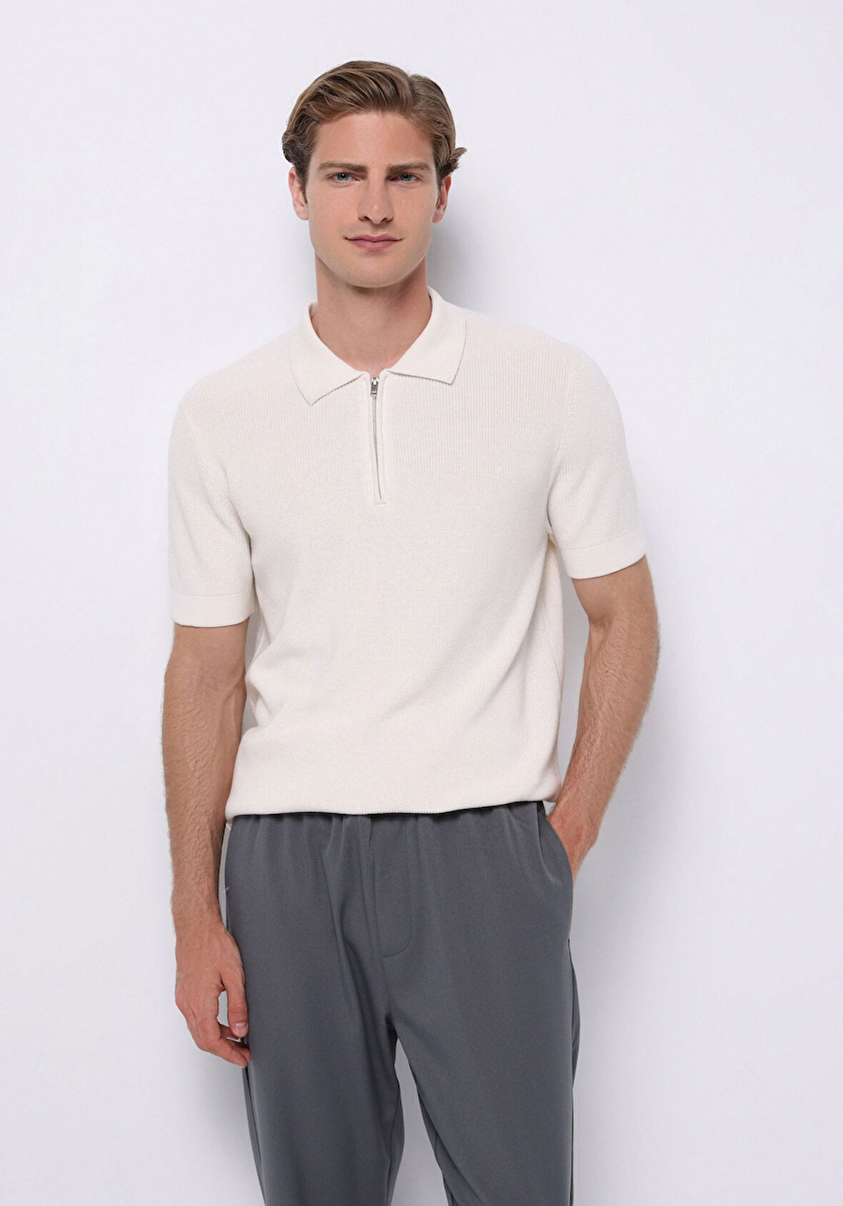 Regular Fit   Erkek Beyaz  Kazak