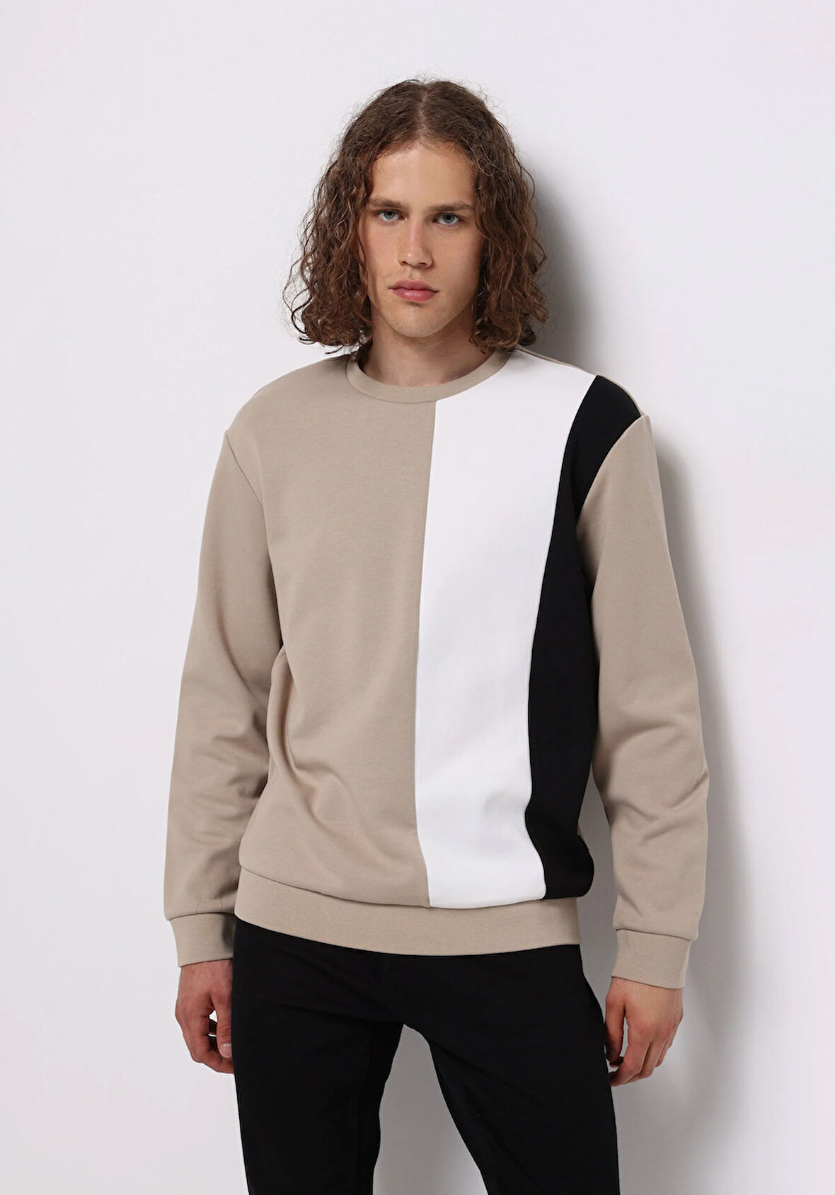 Comfort Fit   Erkek Bej Sweatshirt