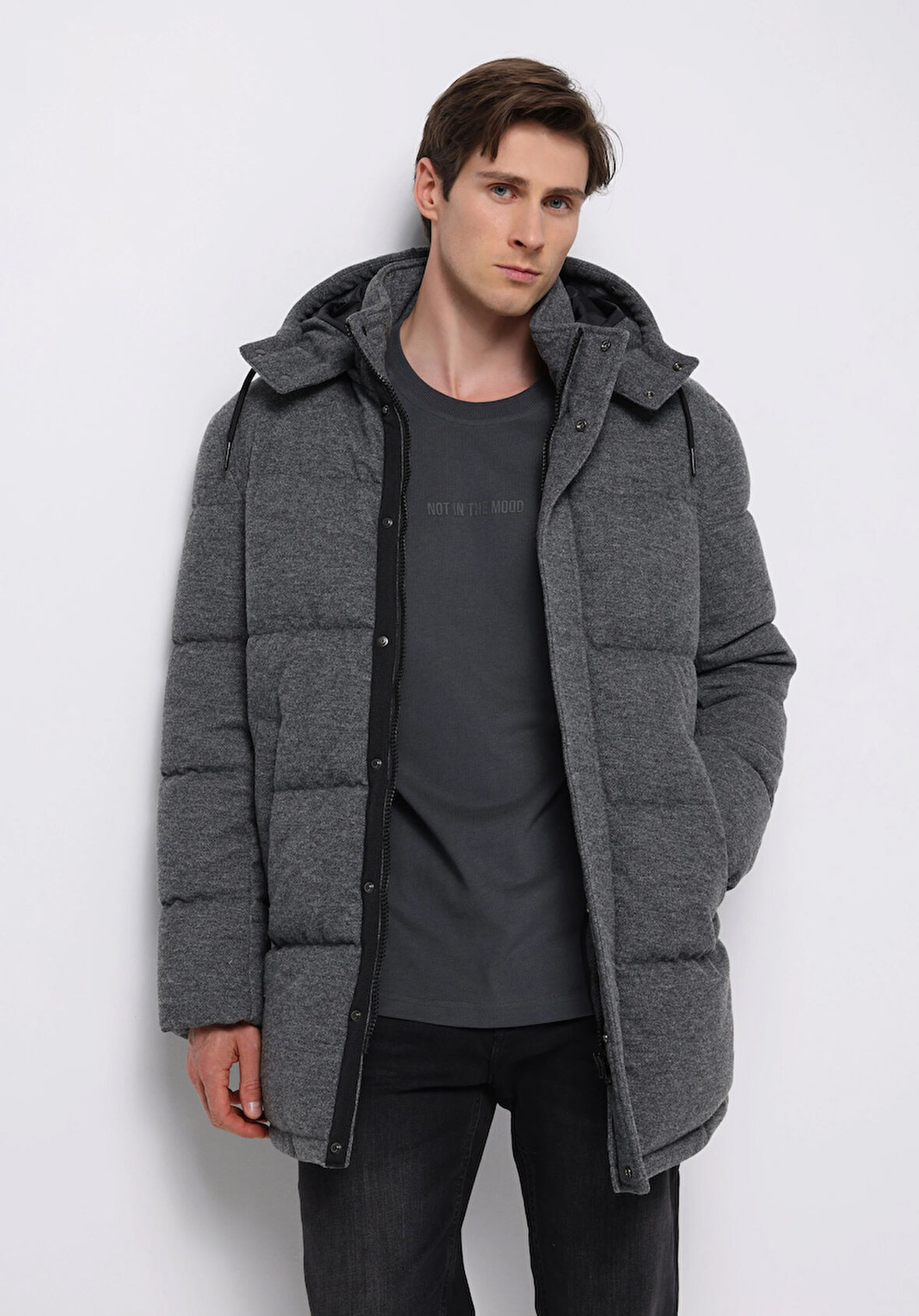 Regular Fit     Erkek Gri Kaban