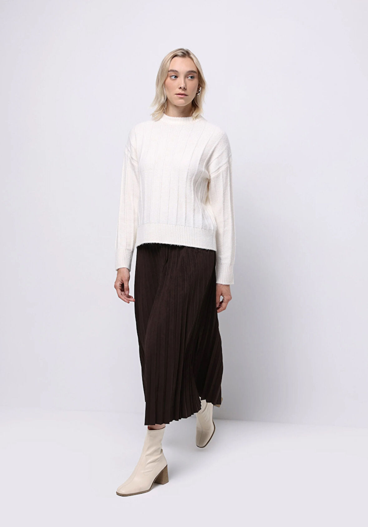 Regular Fit Düz  Kadın Kahverengi Etek