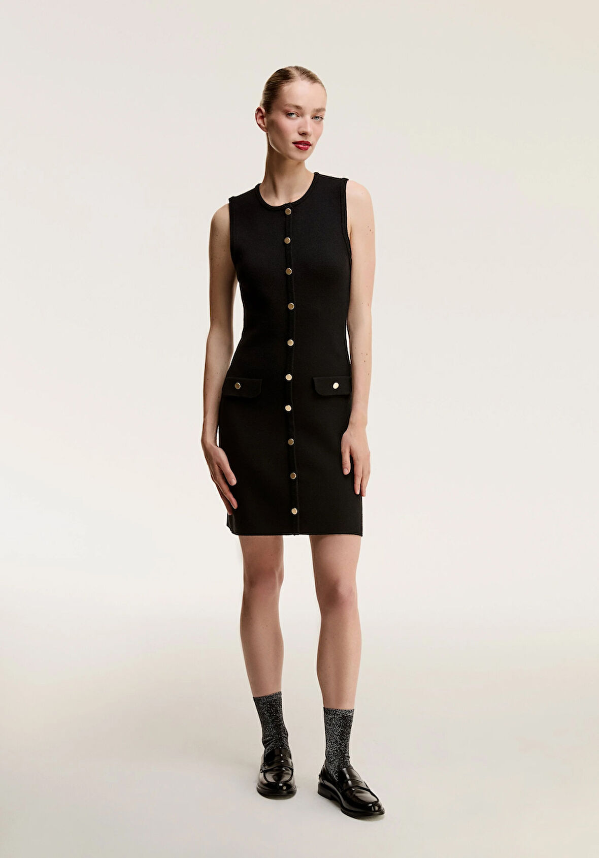 Regular Fit Düz Kadın Siyah Kolsuz Elbise