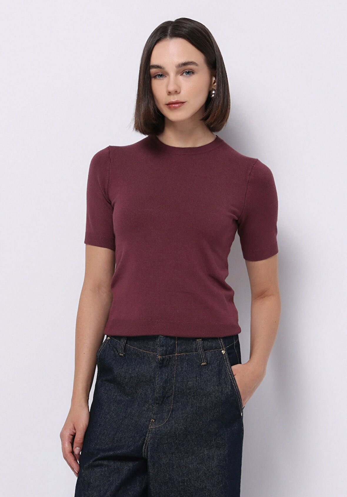 Slim Fit   Kadın Bordo  Kazak