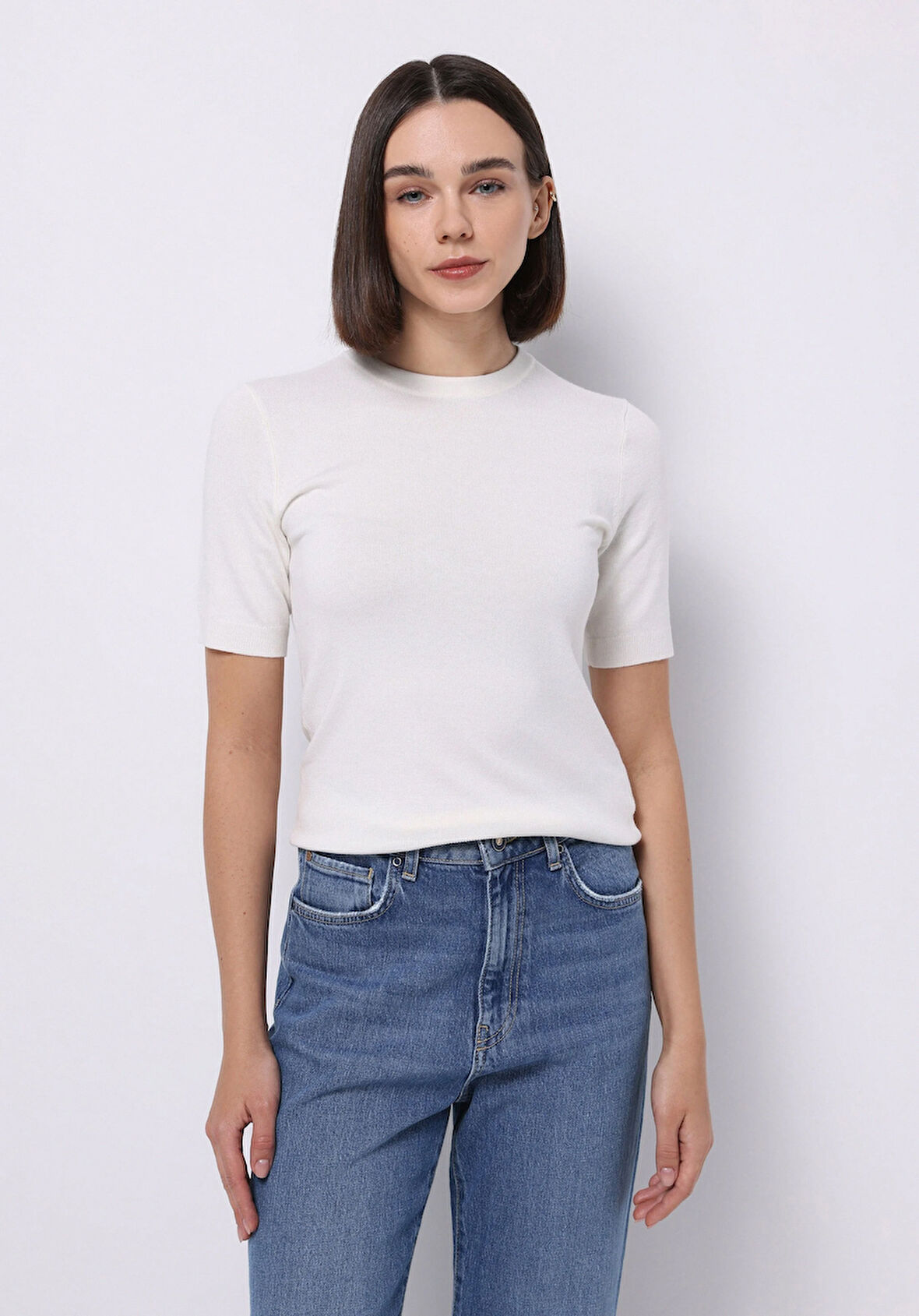 Slim Fit   Kadın Beyaz  Kazak